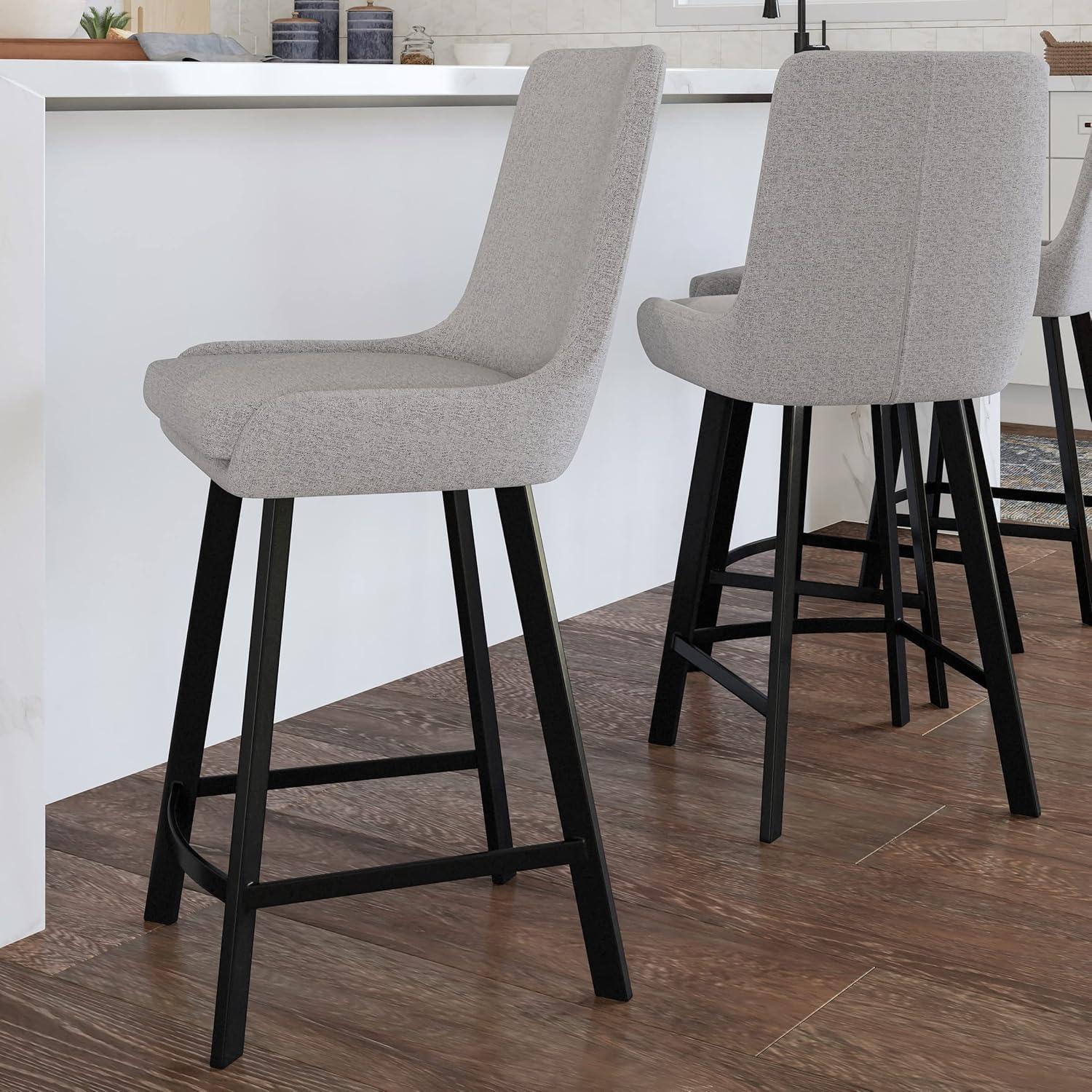 imageLeick Home 10144BLGL Upholstered Back Counter Height Stool with Steel Base Set of 2 for Kitchen Counters and Islands Gray and Black