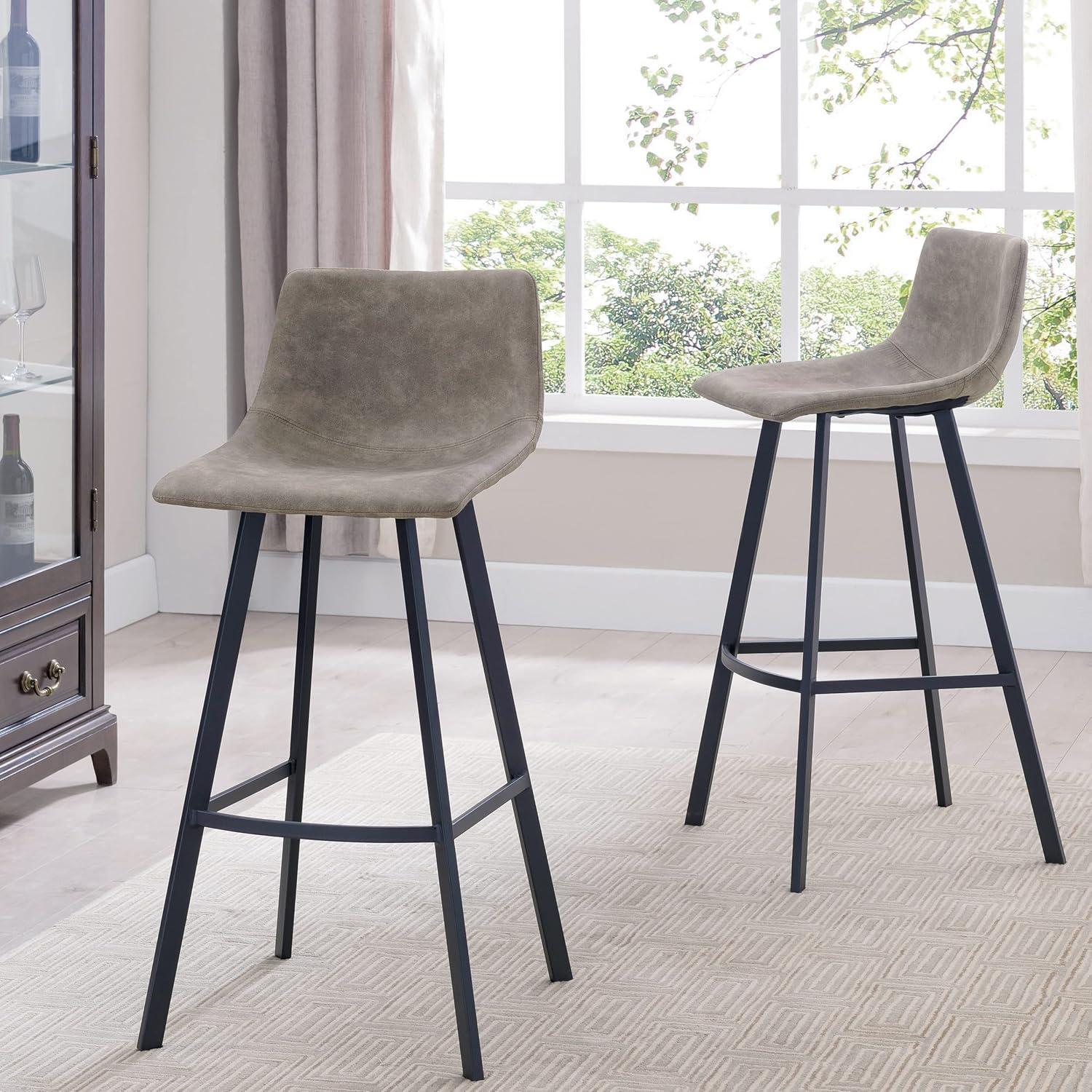 imageLeick Home 10145BLGL Upholstered Back Bar Stool Height with Steel Base Set of 2 for Elevated Kitchen Counters High Top Tables and Bars GrayBlackDapple Gray