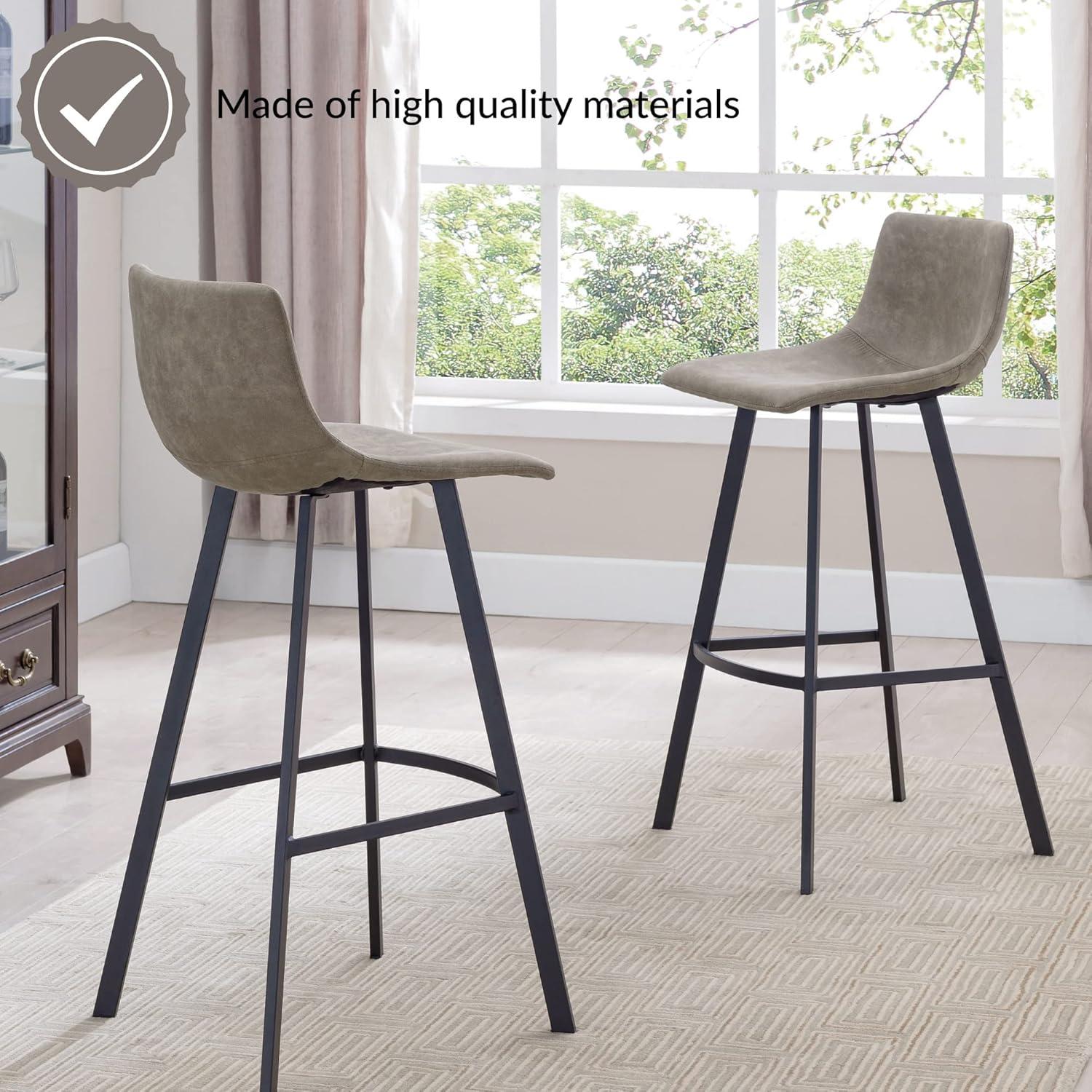 imageLeick Home 10145BLGL Upholstered Back Bar Stool Height with Steel Base Set of 2 for Elevated Kitchen Counters High Top Tables and Bars GrayBlackDapple Gray
