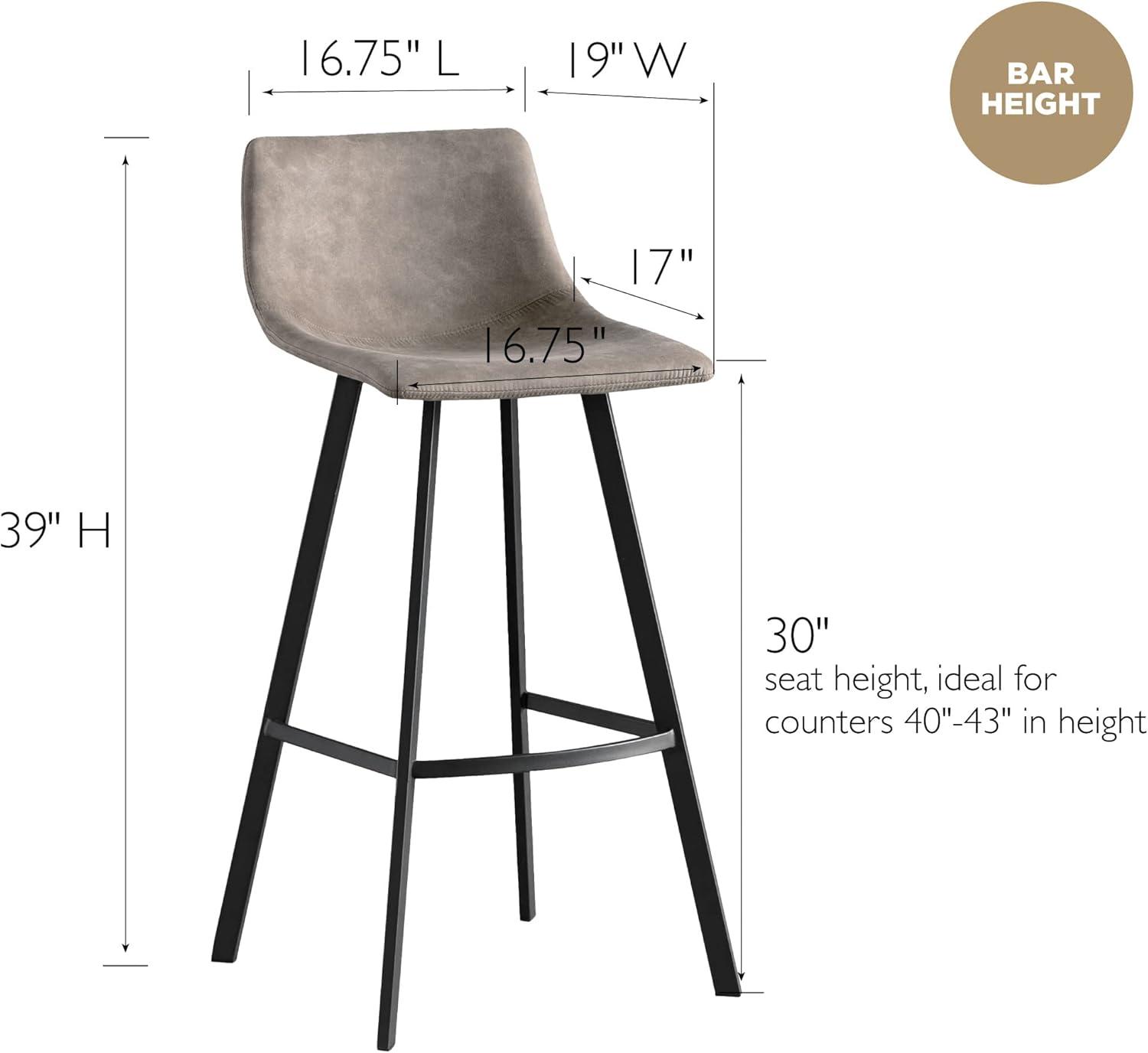 imageLeick Home 10145BLGL Upholstered Back Bar Stool Height with Steel Base Set of 2 for Elevated Kitchen Counters High Top Tables and Bars GrayBlackDapple Gray