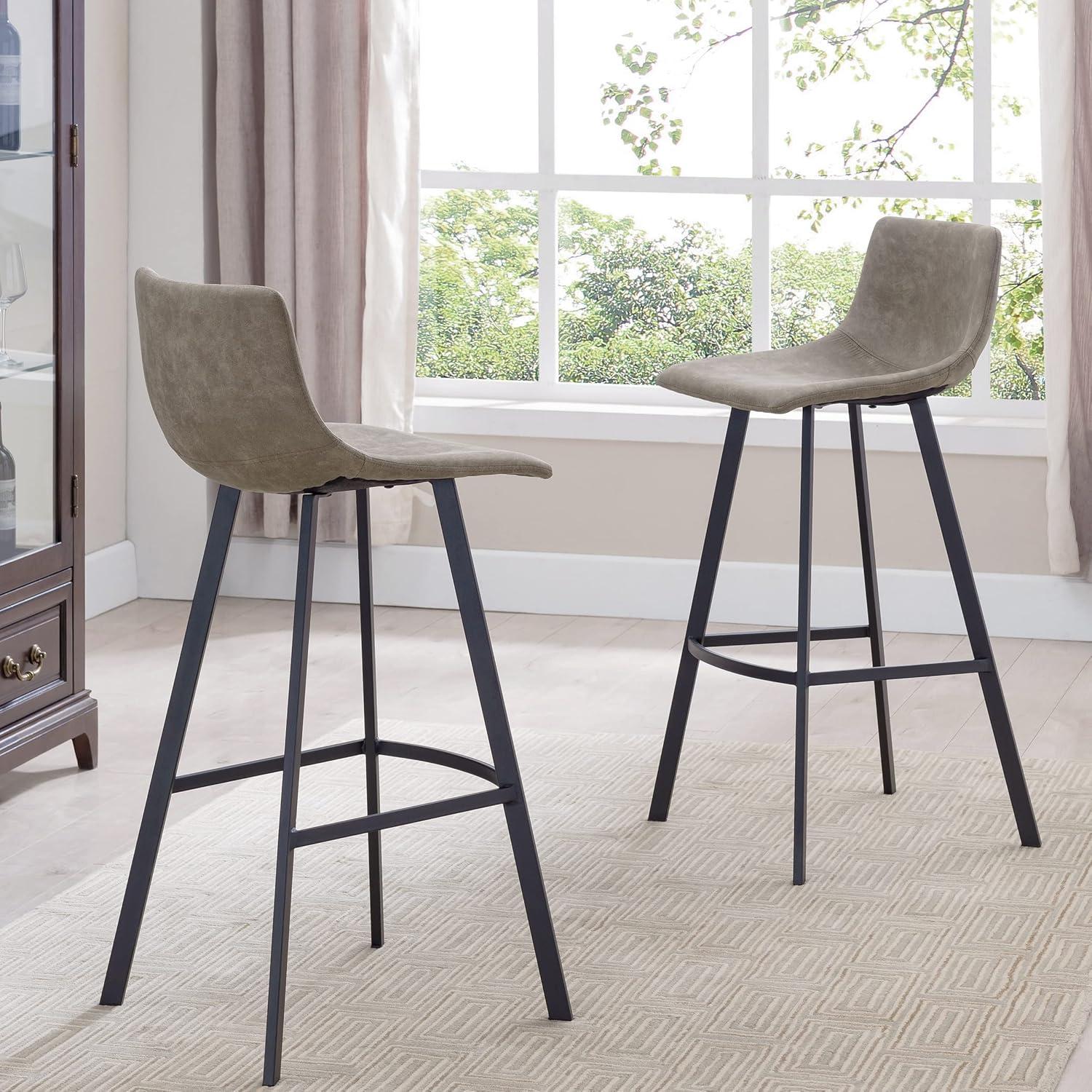 imageLeick Home 10145BLGL Upholstered Back Bar Stool Height with Steel Base Set of 2 for Elevated Kitchen Counters High Top Tables and Bars GrayBlackDapple Gray