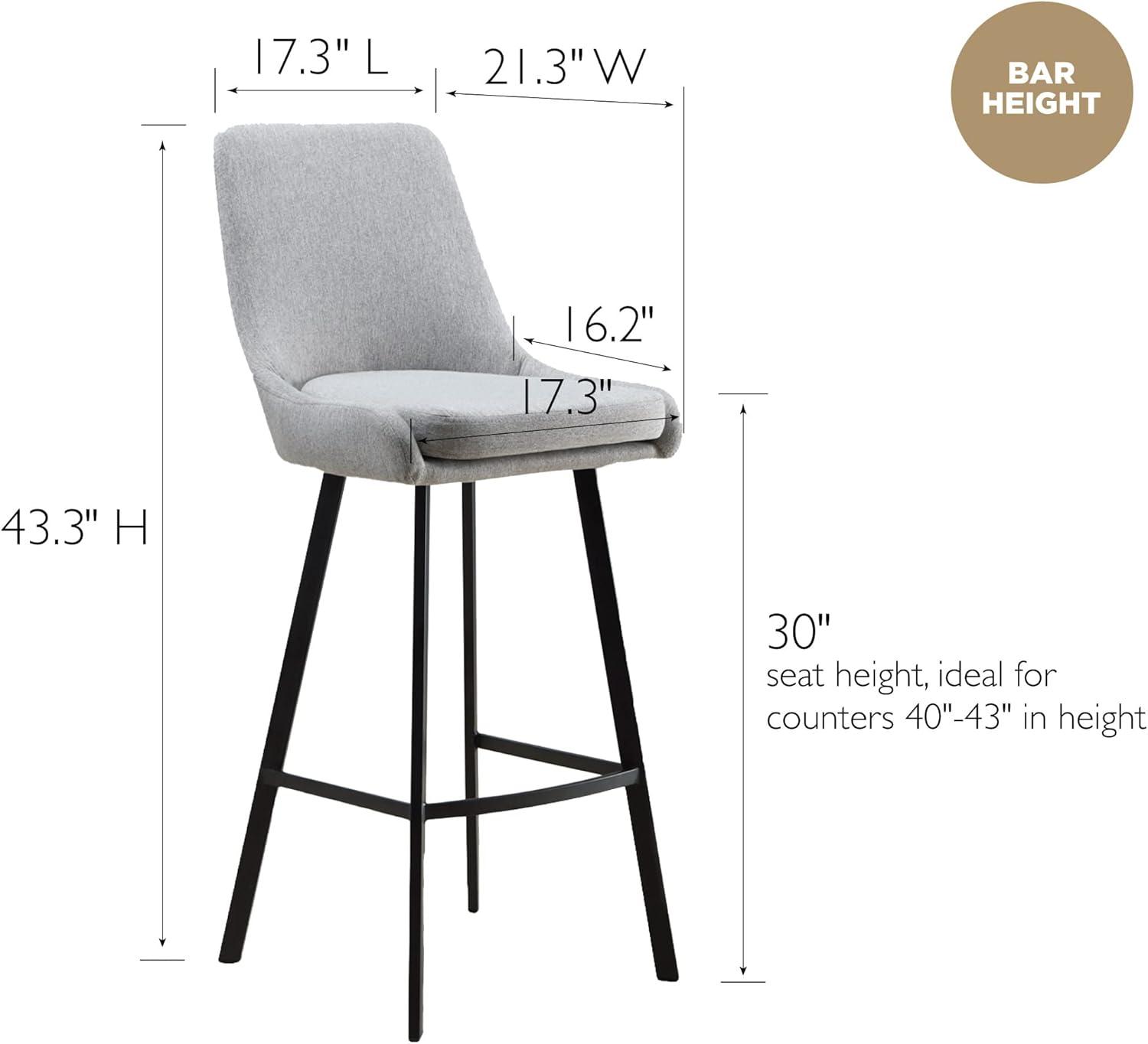 imageLeick Home 10145BLGL Upholstered Back Bar Stool Height with Steel Base Set of 2 for Elevated Kitchen Counters High Top Tables and Bars GrayBlackGray Linen Matte Black