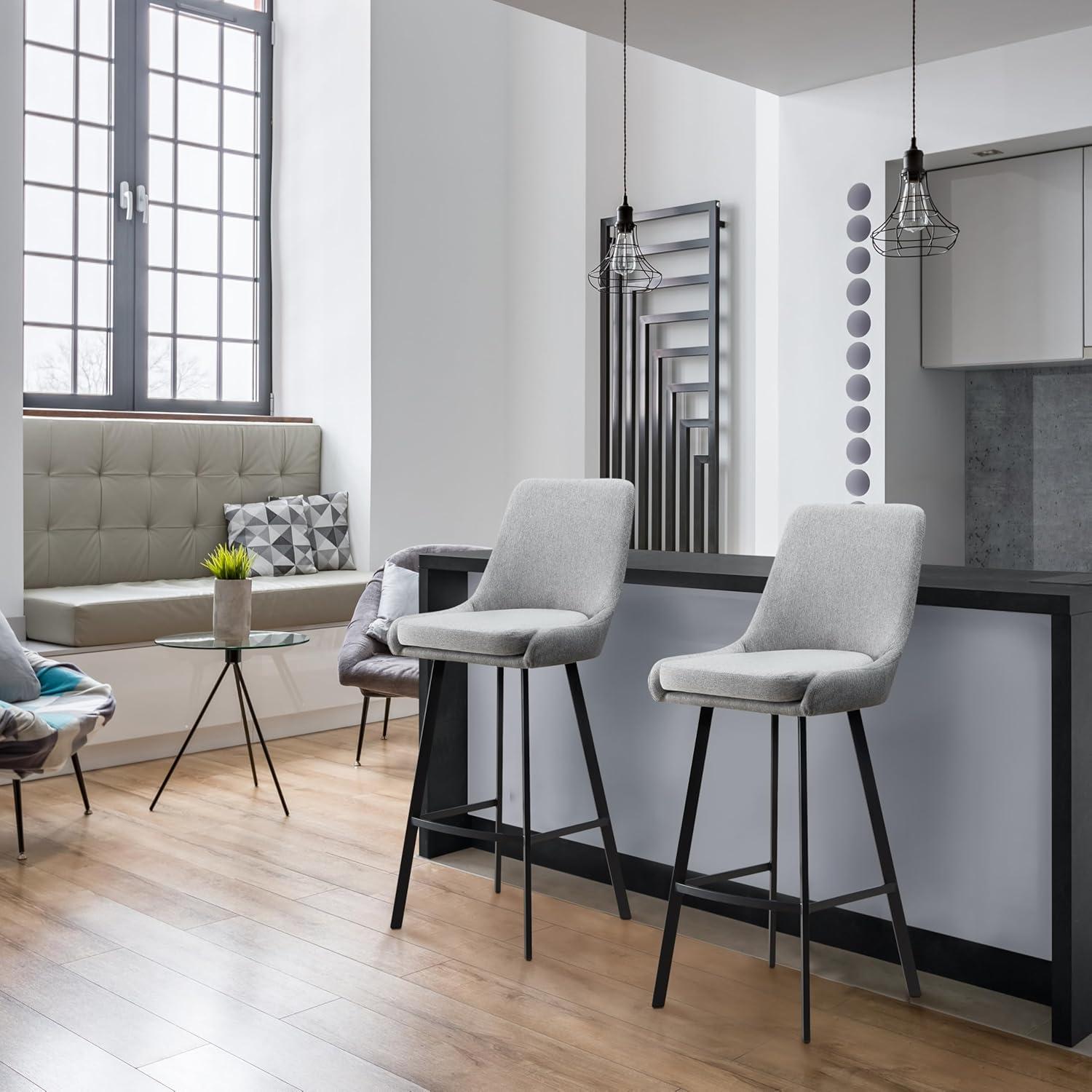 imageLeick Home 10145BLGL Upholstered Back Bar Stool Height with Steel Base Set of 2 for Elevated Kitchen Counters High Top Tables and Bars GrayBlackGray Linen Matte Black