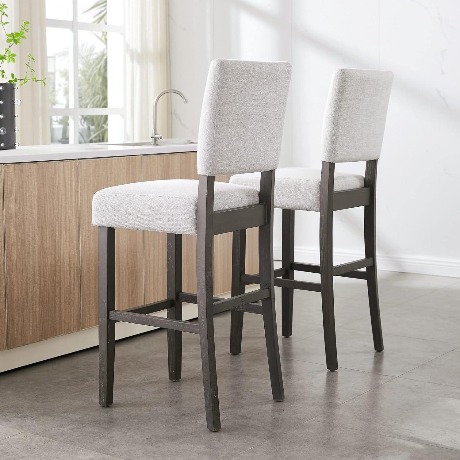 imageLeick Home 10145BLGL Upholstered Back Bar Stool Height with Steel Base Set of 2 for Elevated Kitchen Counters High Top Tables and Bars GrayBlackHeather Gray