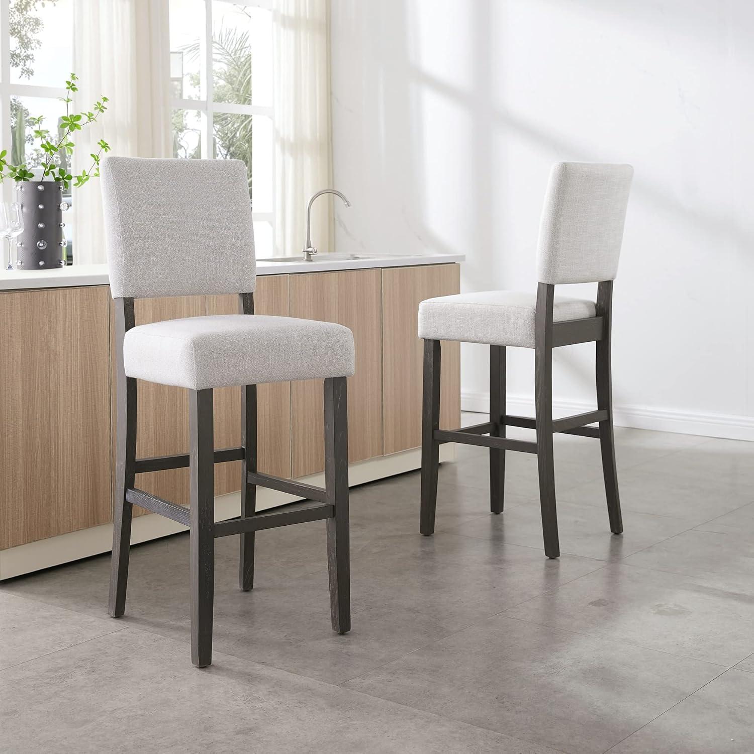 imageLeick Home 10145BLGL Upholstered Back Bar Stool Height with Steel Base Set of 2 for Elevated Kitchen Counters High Top Tables and Bars GrayBlackHeather Gray