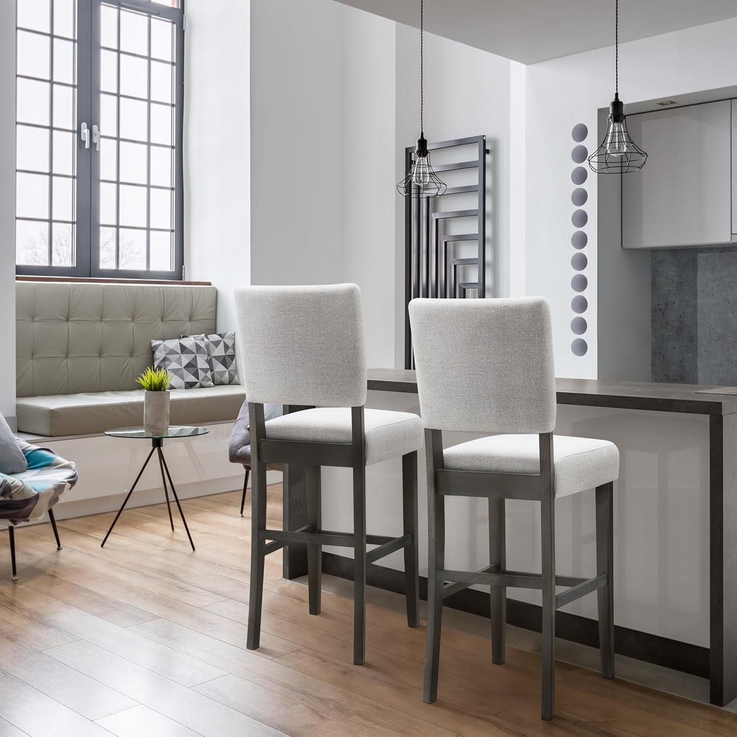 imageLeick Home 10145BLGL Upholstered Back Bar Stool Height with Steel Base Set of 2 for Elevated Kitchen Counters High Top Tables and Bars GrayBlackHeather Gray