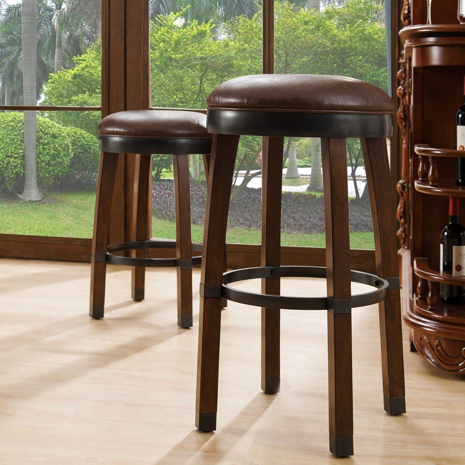 imageLeick Home 10145BLGL Upholstered Back Bar Stool Height with Steel Base Set of 2 for Elevated Kitchen Counters High Top Tables and Bars GrayBlackSable