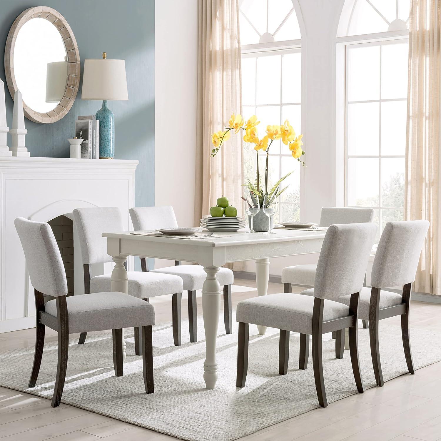 imageLeick Home 10186BBHG Upholstered Back Dining Chair with Wood Base Set of 2 for Dining Room Blackbean and Heather Gray