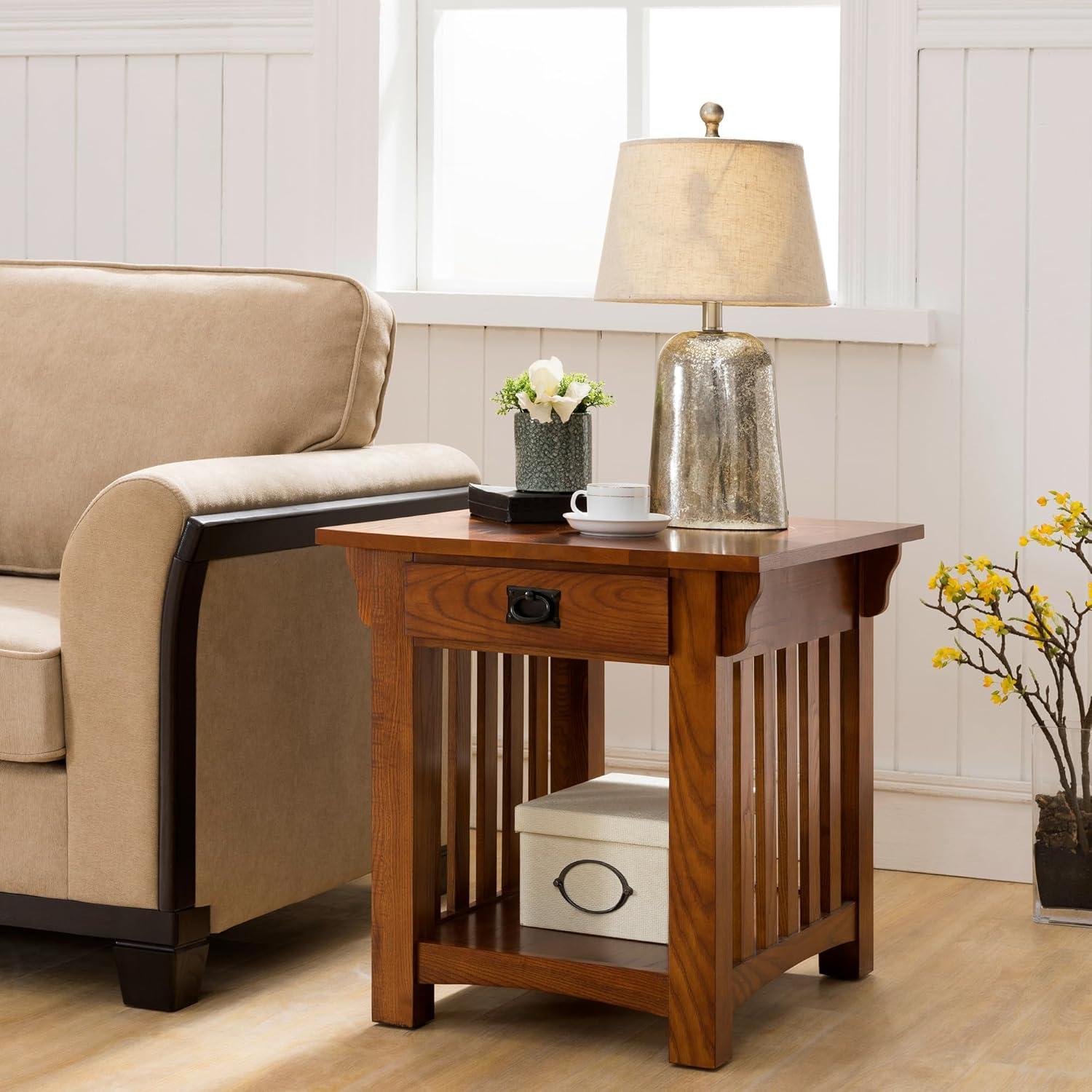 imageLeick Home 10907 Slatestone One Drawer Rustic Oak End Table Distressed Rustic OakMedium Oak