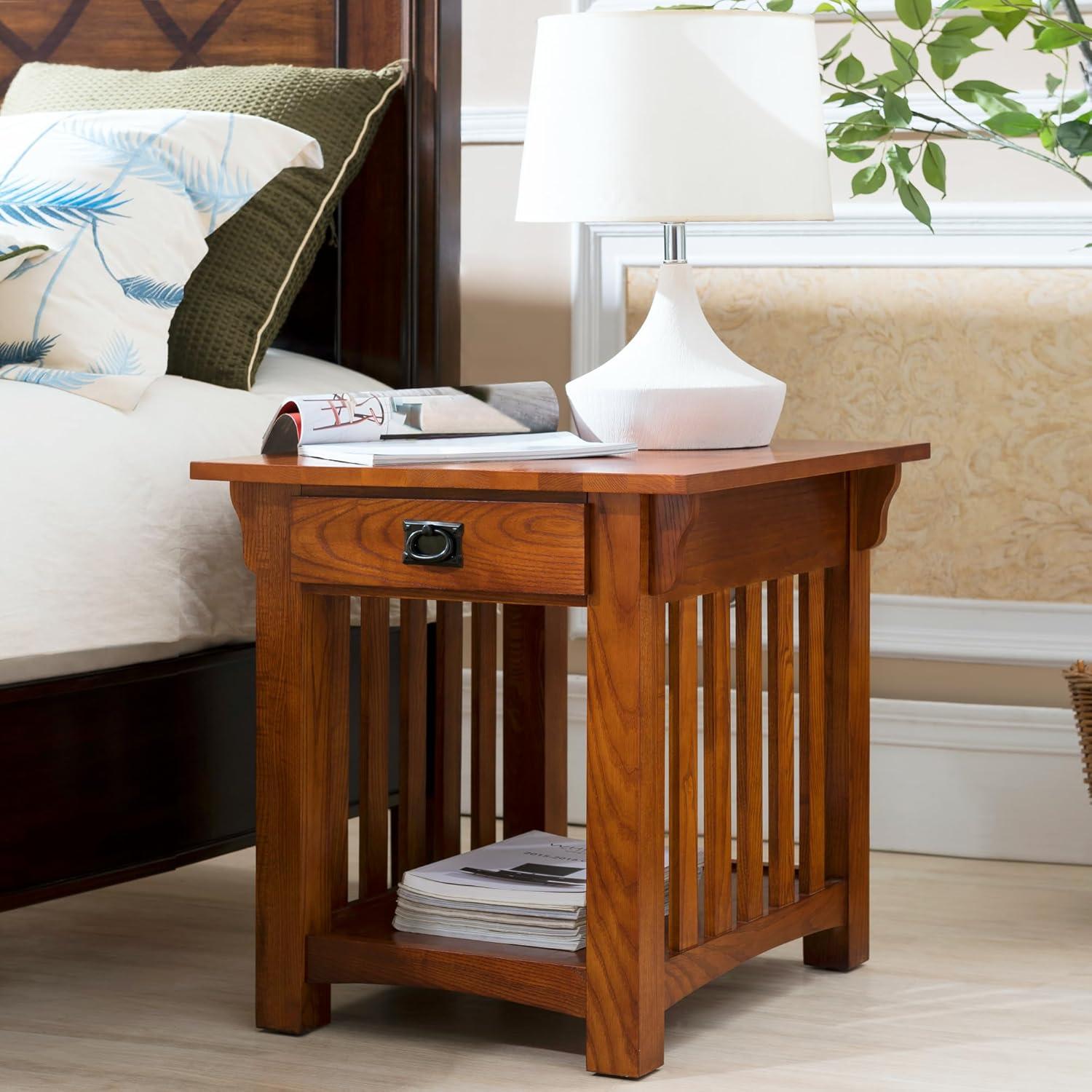 imageLeick Home 10907 Slatestone One Drawer Rustic Oak End Table Distressed Rustic OakMedium Oak