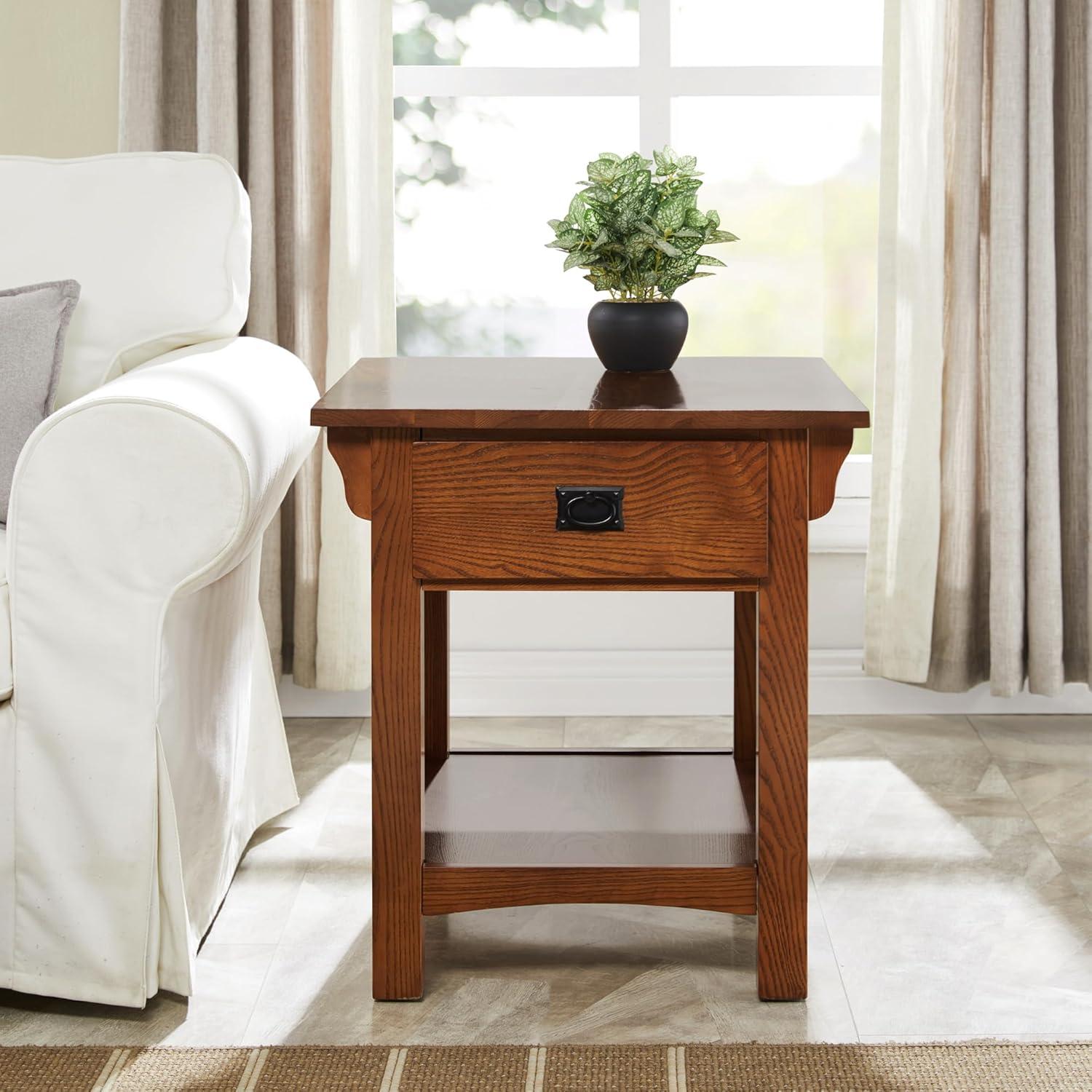 imageLeick Home 10907 Slatestone One Drawer Rustic Oak End Table Distressed Rustic OakMedium Oak