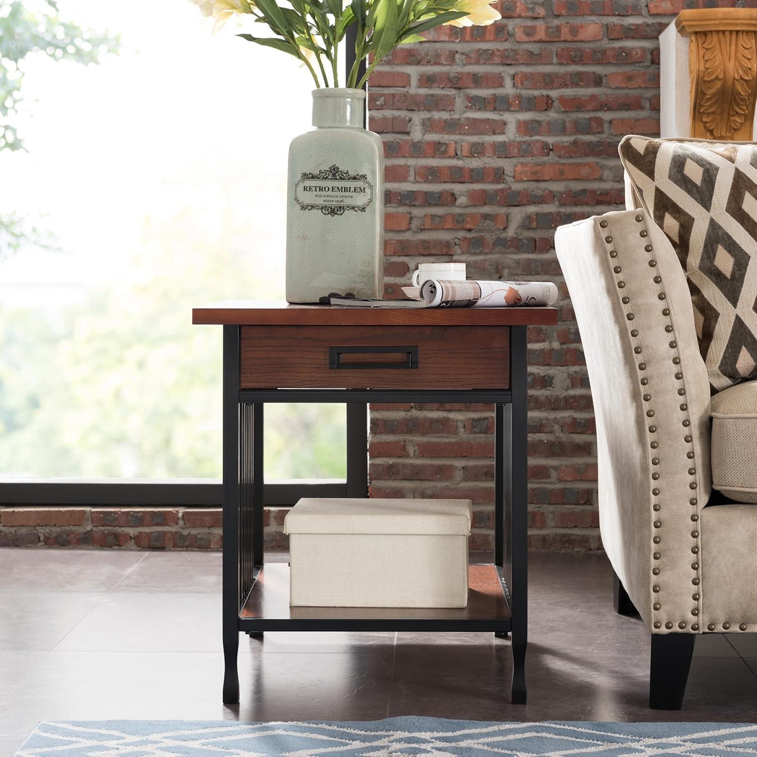imageLeick Home 10907 Slatestone One Drawer Rustic Oak End Table Distressed Rustic OakMission Oak