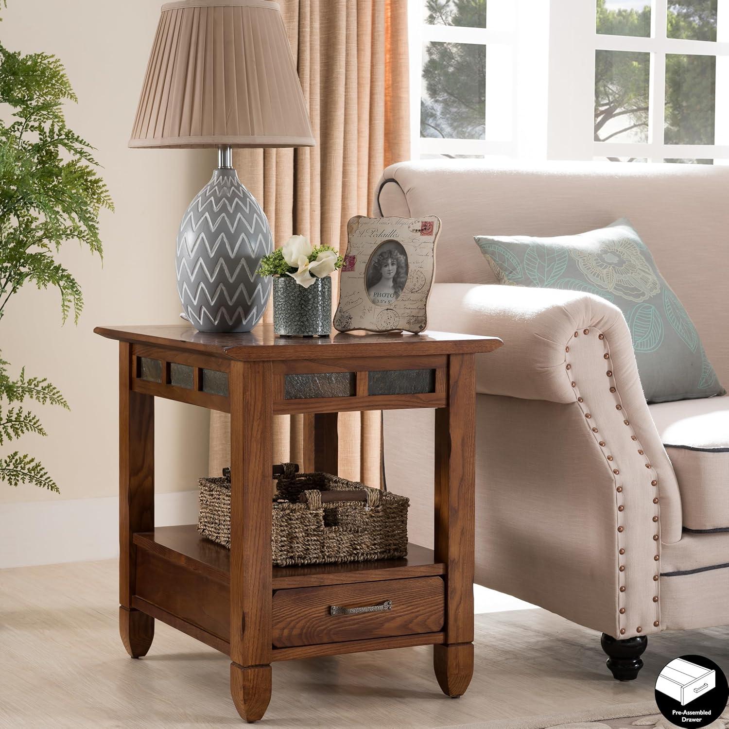 imageLeick Home 10907 Slatestone One Drawer Rustic Oak End Table Distressed Rustic OakRustic Oak