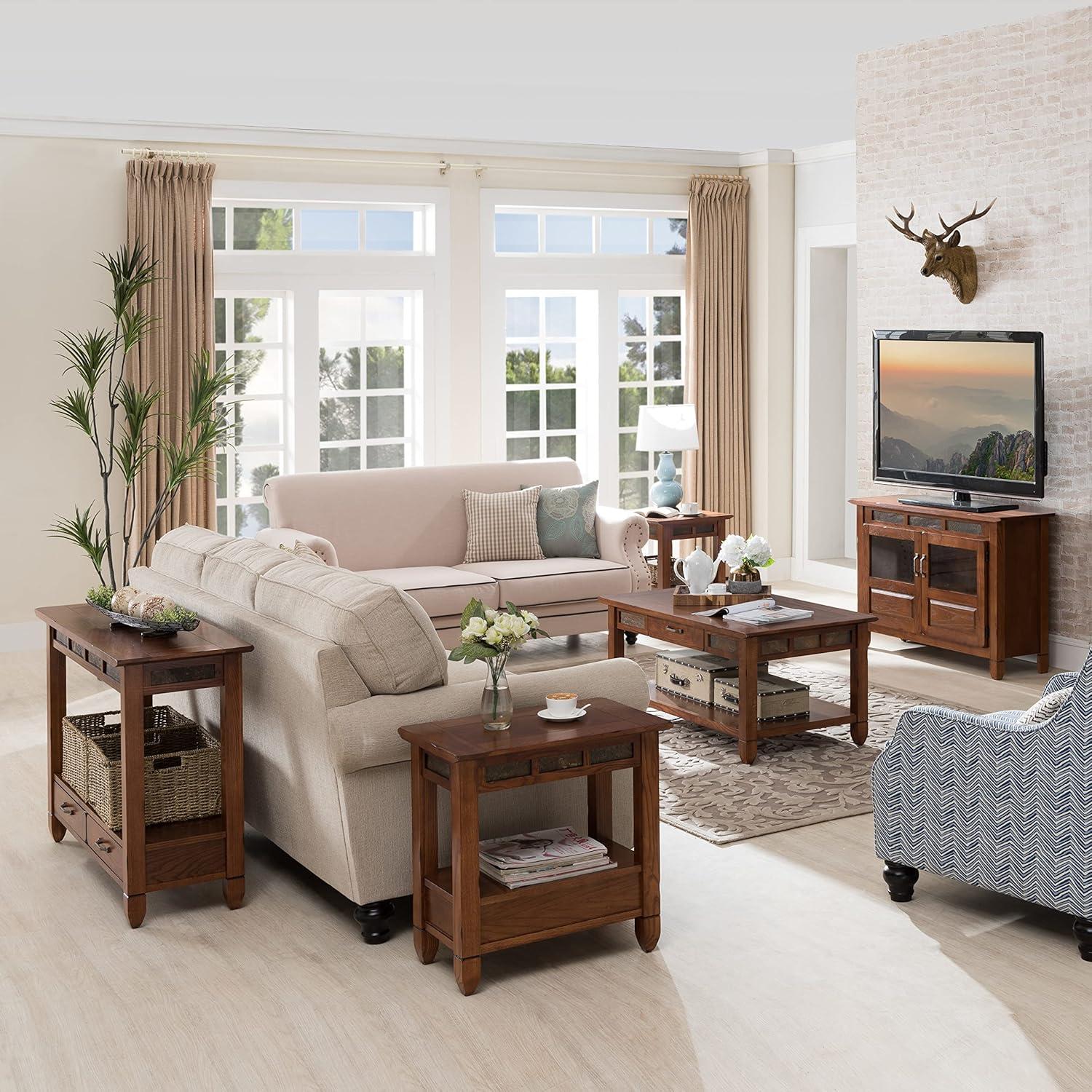imageLeick Home 10907 Slatestone One Drawer Rustic Oak End Table Distressed Rustic OakRustic Oak