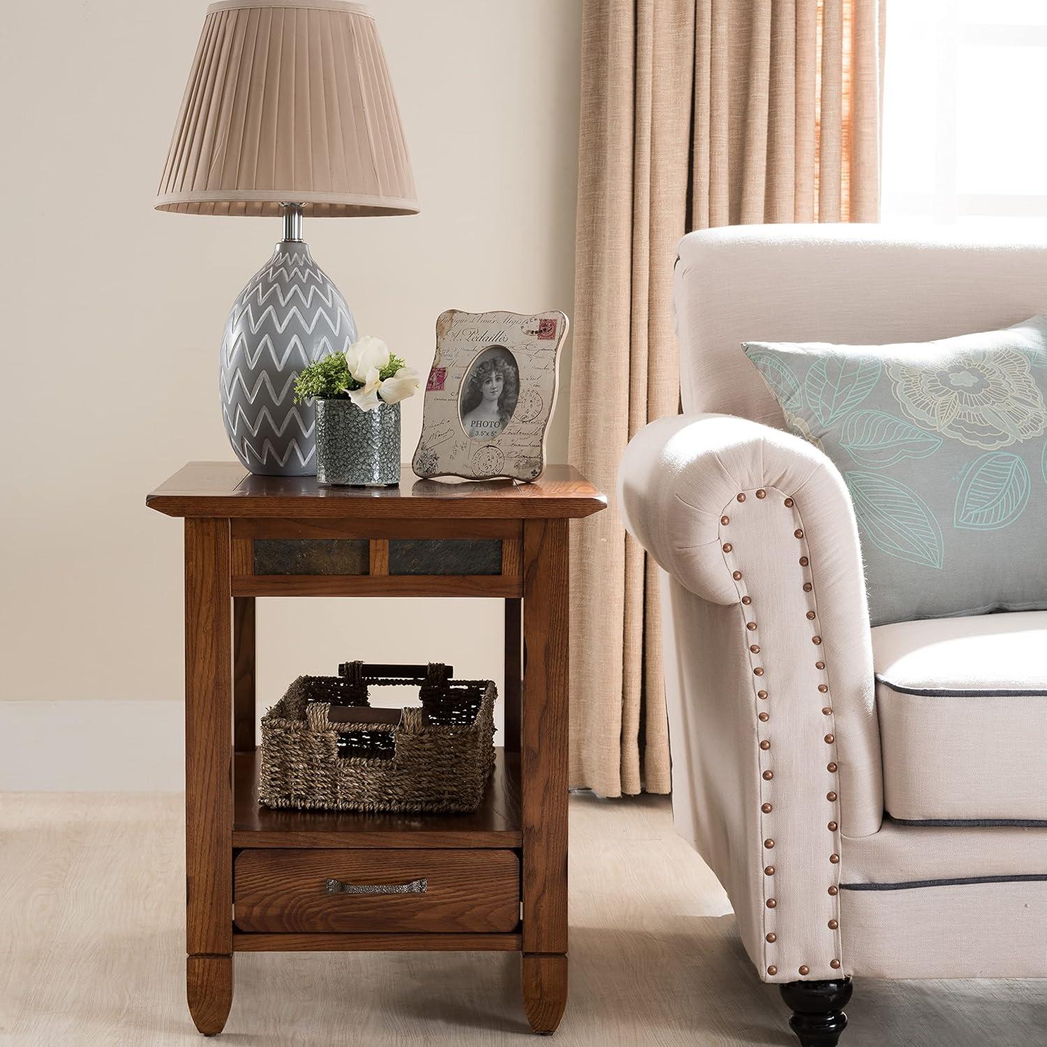 imageLeick Home 10907 Slatestone One Drawer Rustic Oak End Table Distressed Rustic OakRustic Oak