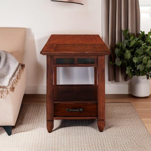 imageLeick Home 10907 Slatestone One Drawer Rustic Oak End Table Distressed Rustic OakRustic Oak