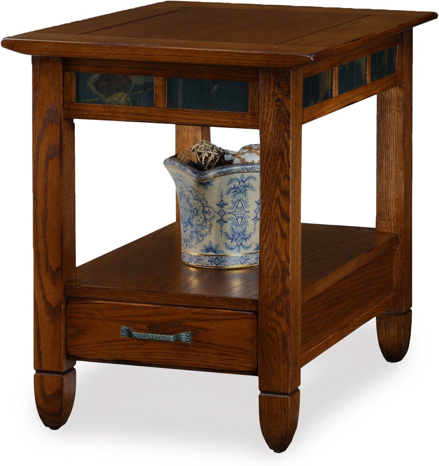 imageLeick Home 10907 Slatestone One Drawer Rustic Oak End Table Distressed Rustic OakRustic Oak