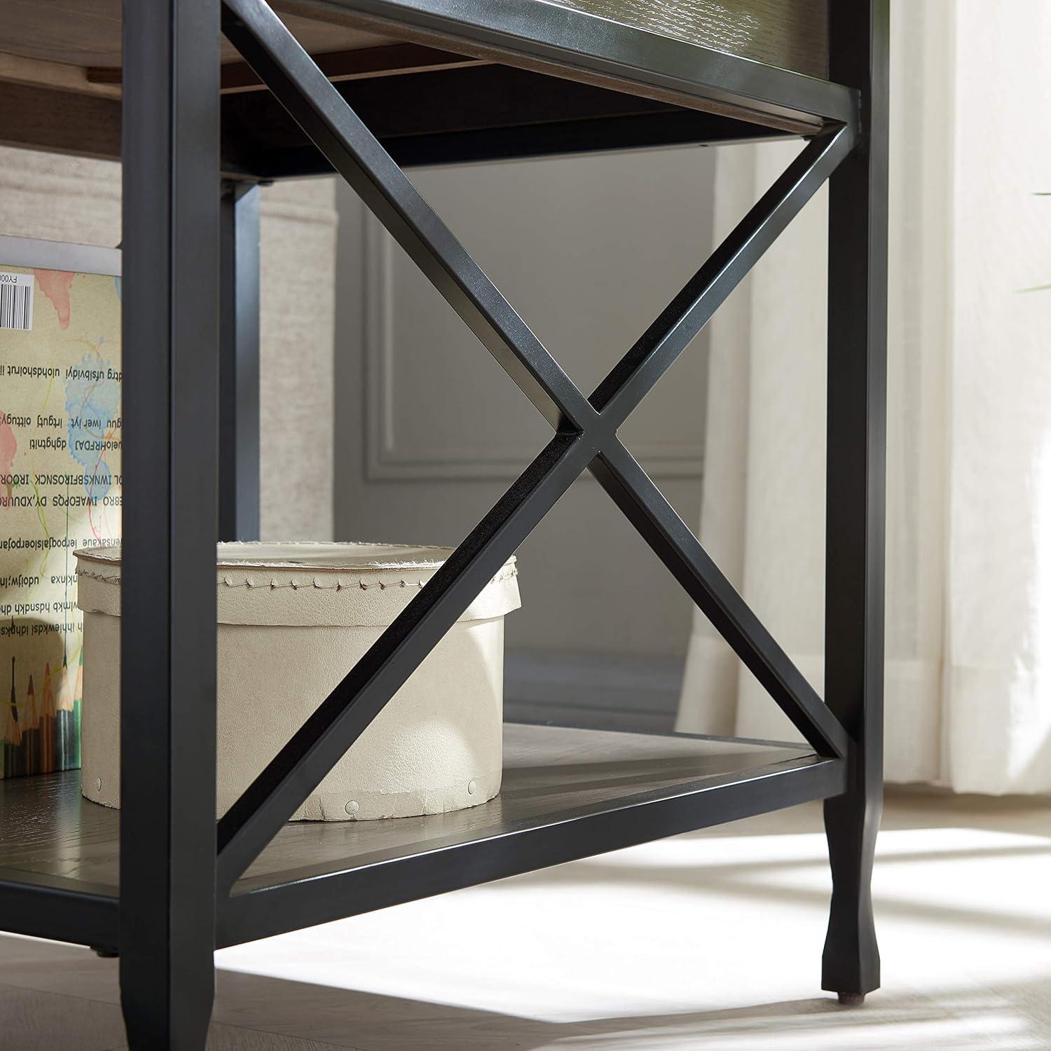 imageLeick Home 10907 Slatestone One Drawer Rustic Oak End Table Distressed Rustic OakSmoke Gray