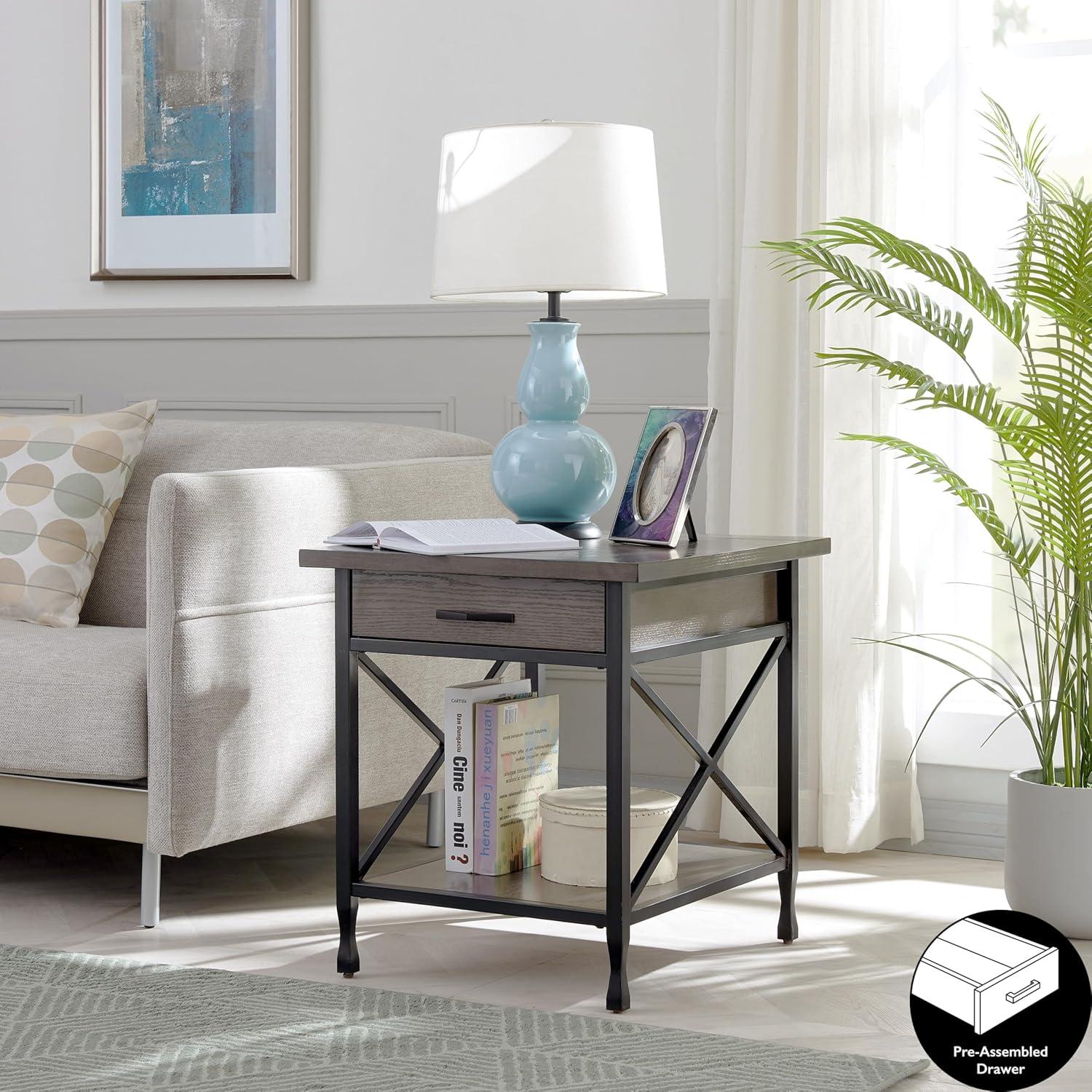 imageLeick Home 10907 Slatestone One Drawer Rustic Oak End Table Distressed Rustic OakSmoke Gray