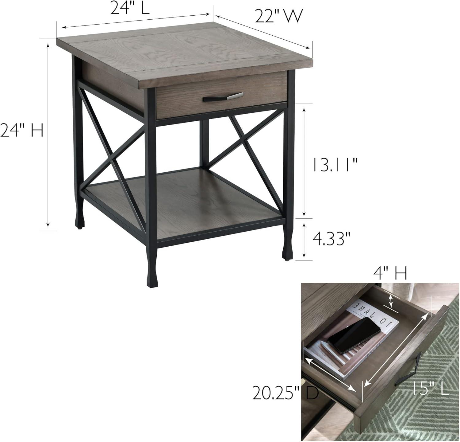 imageLeick Home 10907 Slatestone One Drawer Rustic Oak End Table Distressed Rustic OakSmoke Gray