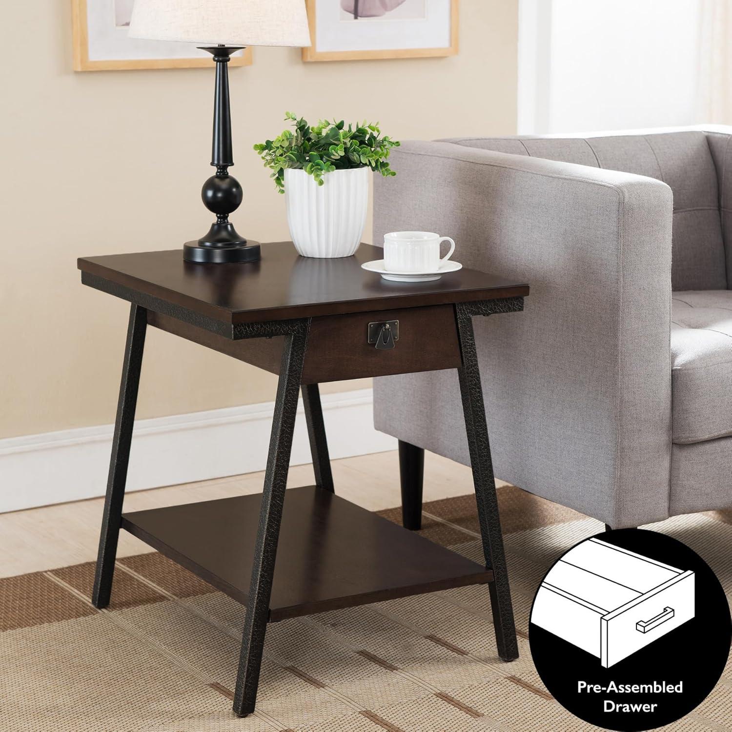 imageLeick Home 10907 Slatestone One Drawer Rustic Oak End Table Distressed Rustic OakWalnut