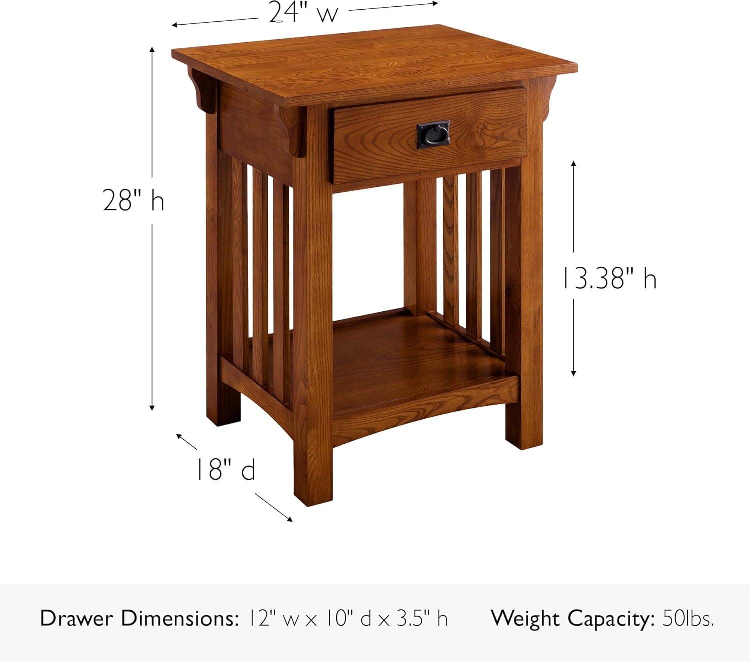 imageLeick Home 11222 Ironcraft Solid Wood Nightstand with Drawer and Shelf Mission Oak Brown and Black Metal Perfect for Bedrooms Living Rooms and Small SpacesMedium Oak Blackened