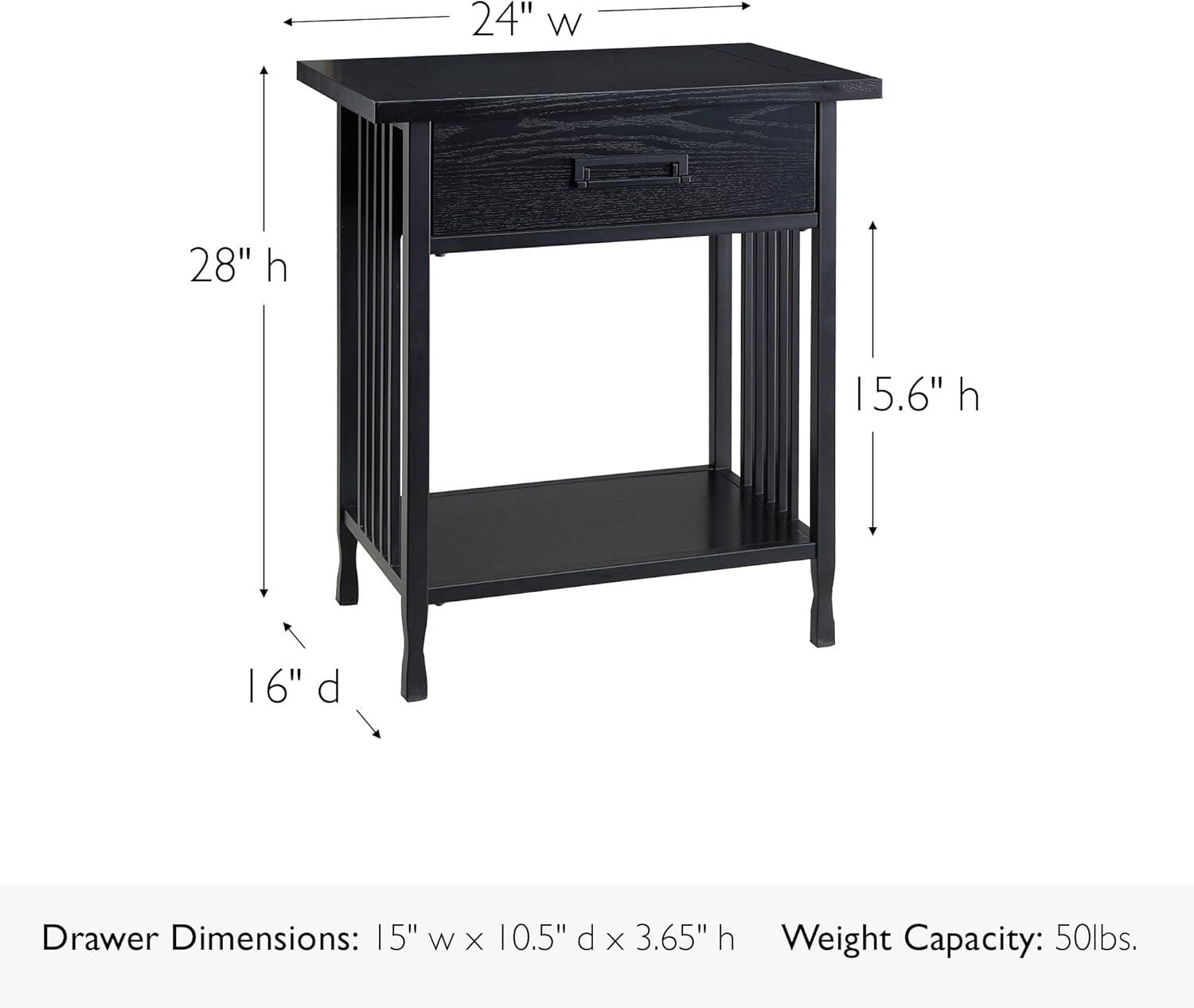 imageLeick Home 11222 Ironcraft Solid Wood Nightstand with Drawer and Shelf Mission Oak Brown and Black Metal Perfect for Bedrooms Living Rooms and Small SpacesBlack Wash