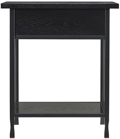 imageLeick Home 11222 Ironcraft Solid Wood Nightstand with Drawer and Shelf Mission Oak Brown and Black Metal Perfect for Bedrooms Living Rooms and Small SpacesBlack Wash