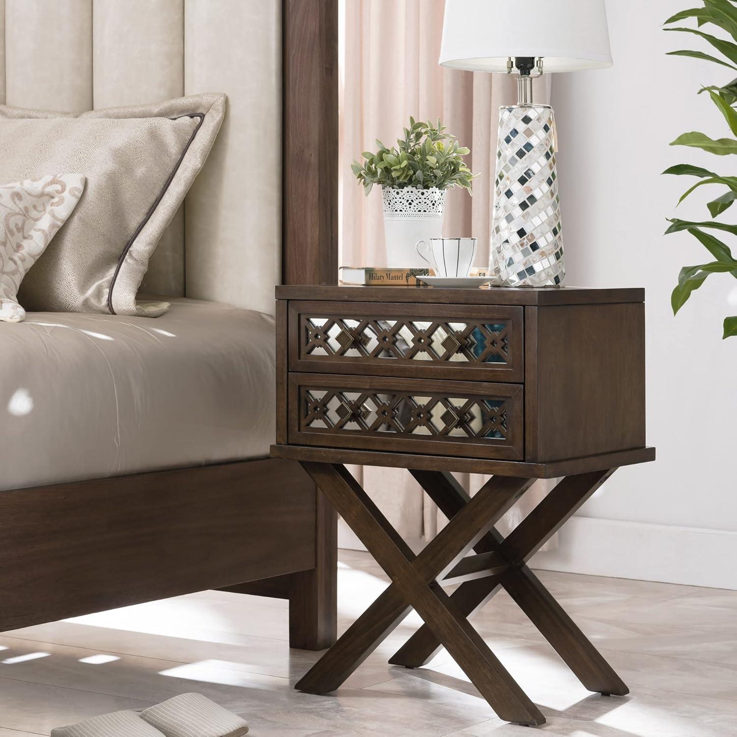 imageLeick Home 11222 Ironcraft Solid Wood Nightstand with Drawer and Shelf Mission Oak Brown and Black Metal Perfect for Bedrooms Living Rooms and Small SpacesWalnut