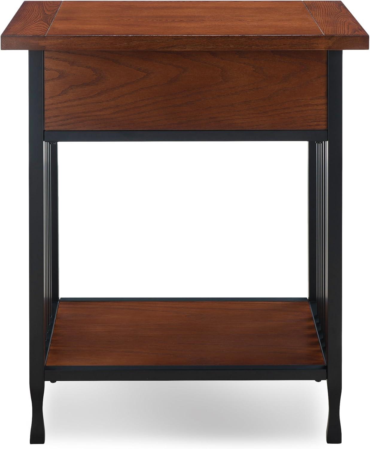 imageLeick Home 11222 Ironcraft Solid Wood Nightstand with Drawer and Shelf Mission Oak Brown and Black Metal Perfect for Bedrooms Living Rooms and Small SpacesMission Oak