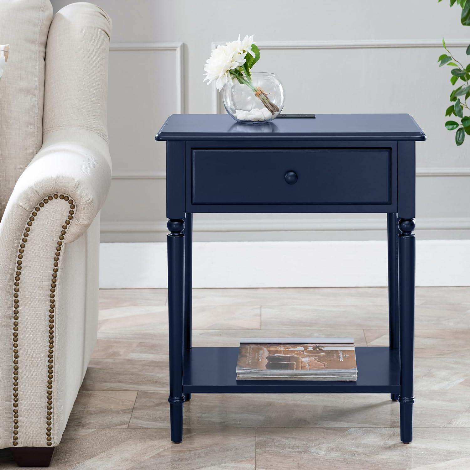 imageLeick Home 11222 Ironcraft Solid Wood Nightstand with Drawer and Shelf Mission Oak Brown and Black Metal Perfect for Bedrooms Living Rooms and Small SpacesNavy