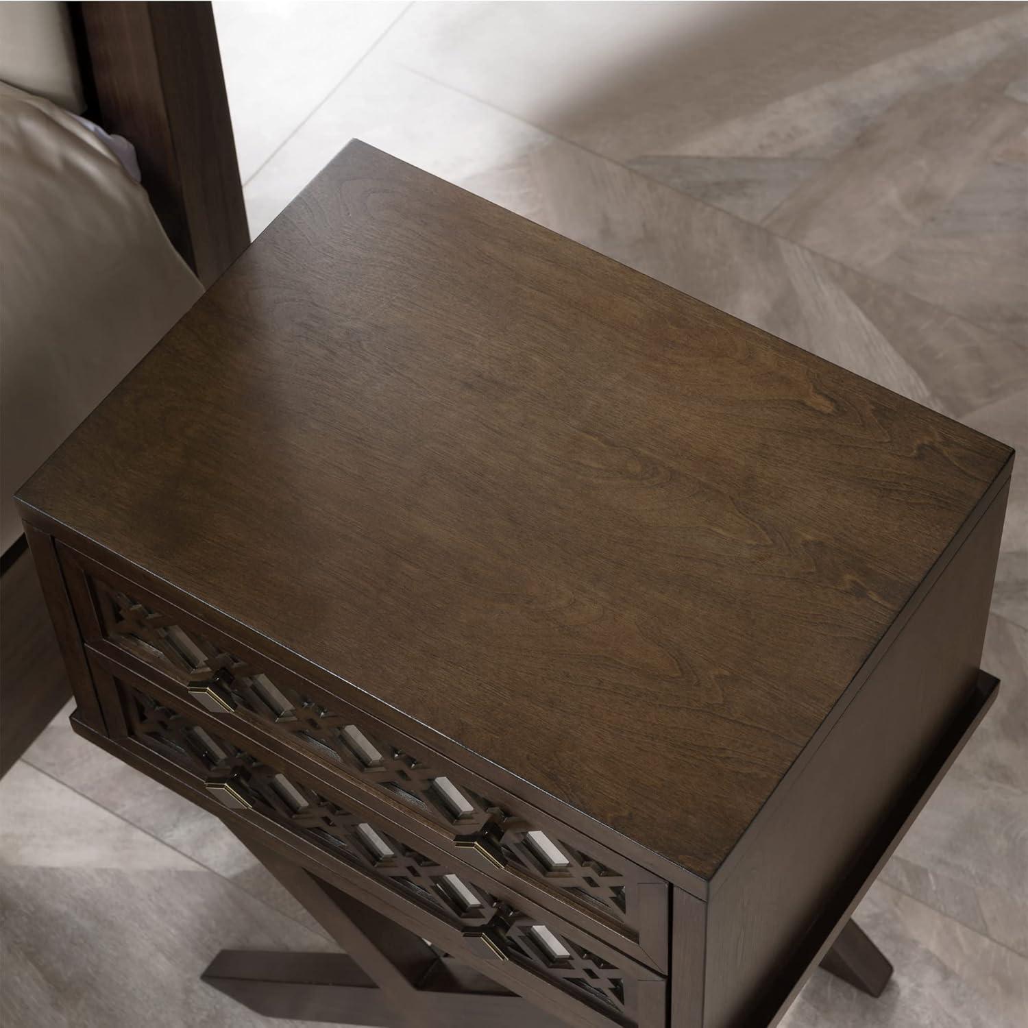 imageLeick Home 11222 Ironcraft Solid Wood Nightstand with Drawer and Shelf Mission Oak Brown and Black Metal Perfect for Bedrooms Living Rooms and Small SpacesWalnut