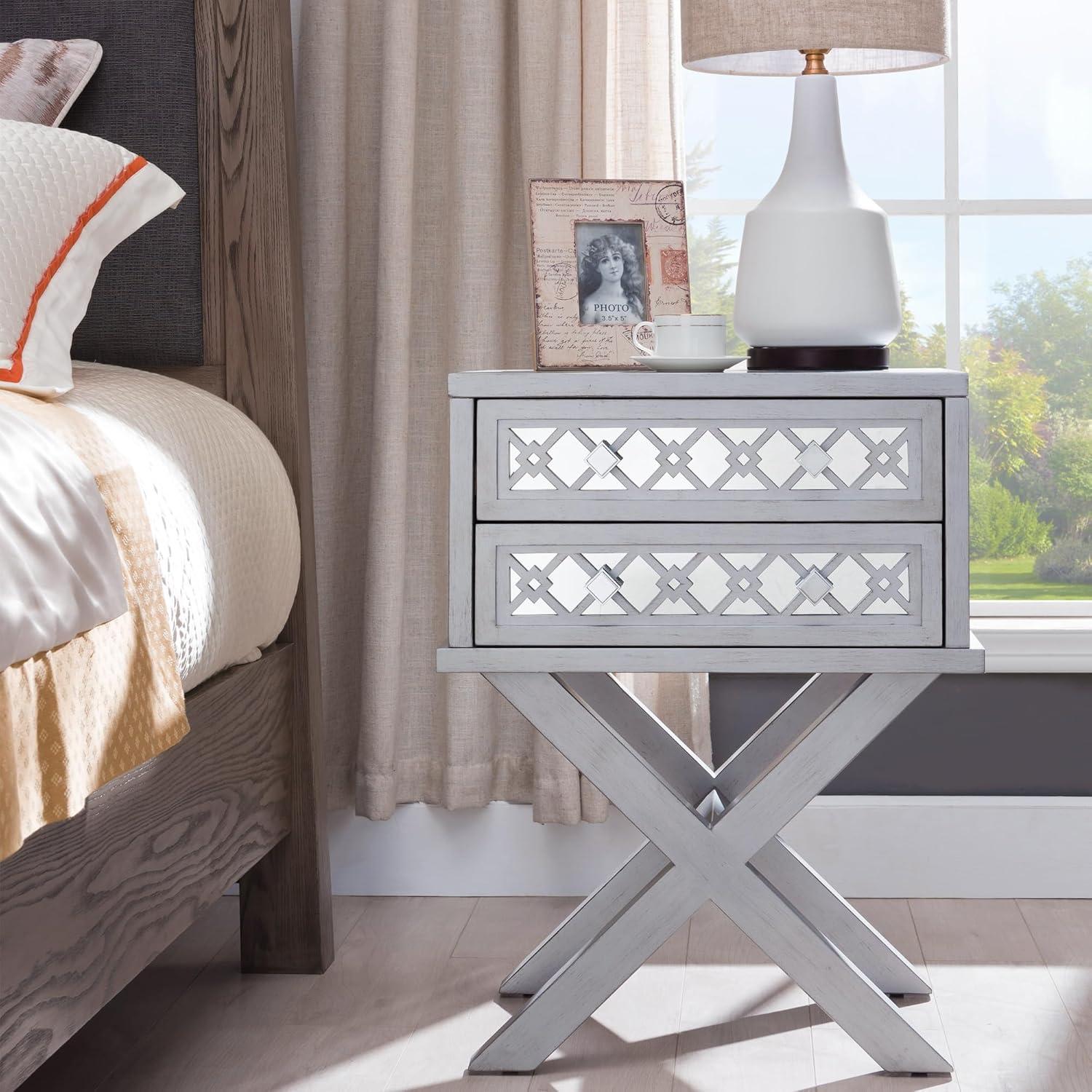imageLeick Home 11222 Ironcraft Solid Wood Nightstand with Drawer and Shelf Mission Oak Brown and Black Metal Perfect for Bedrooms Living Rooms and Small SpacesSilver Leaf