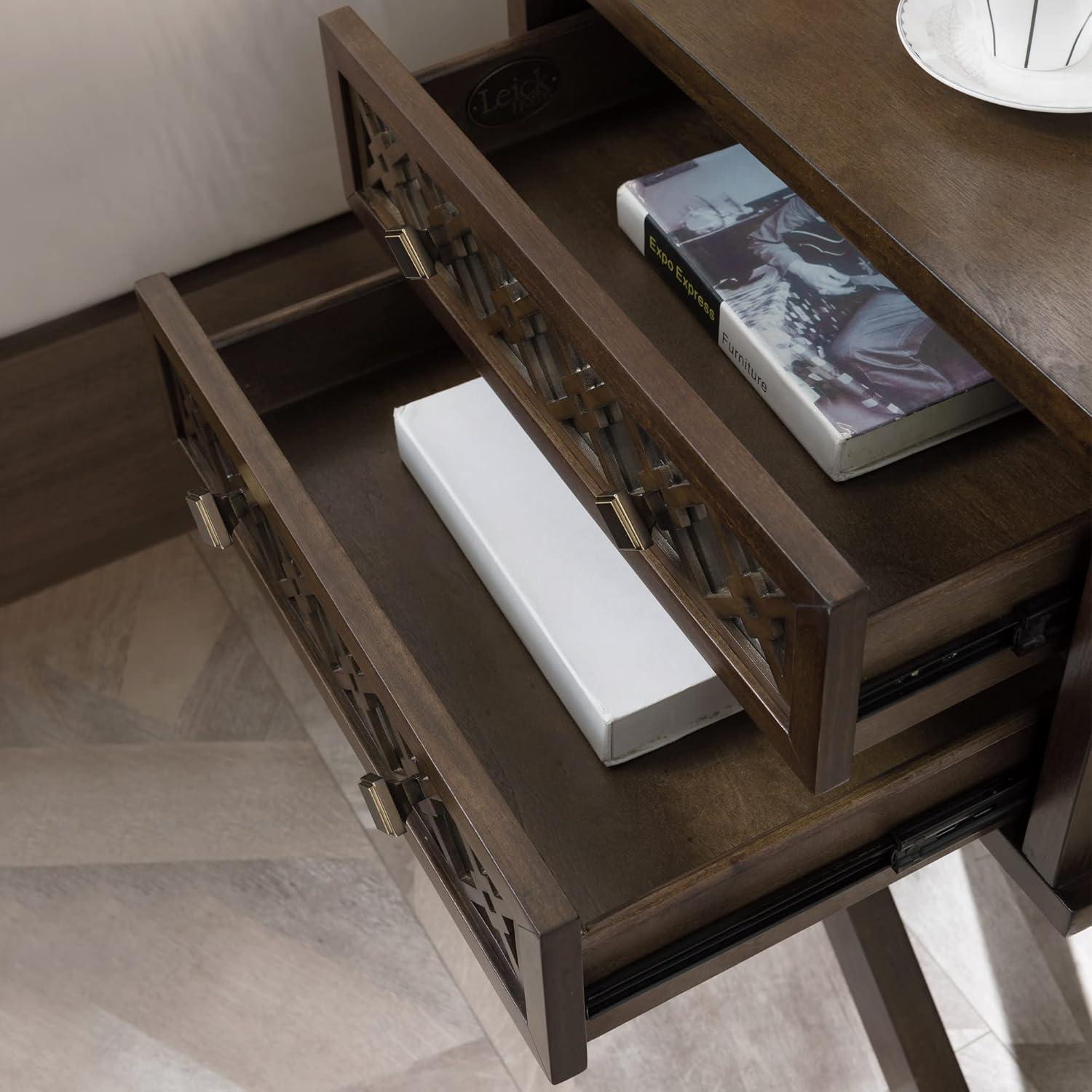 imageLeick Home 11222 Ironcraft Solid Wood Nightstand with Drawer and Shelf Mission Oak Brown and Black Metal Perfect for Bedrooms Living Rooms and Small SpacesWalnut