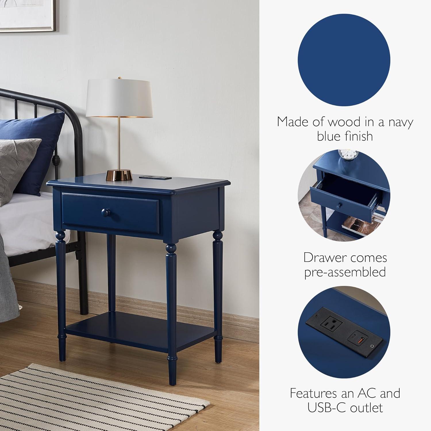 imageLeick Home 11222 Ironcraft Solid Wood Nightstand with Drawer and Shelf Mission Oak Brown and Black Metal Perfect for Bedrooms Living Rooms and Small SpacesNavy