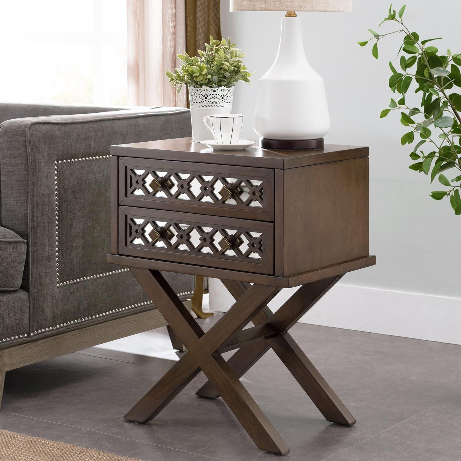 imageLeick Home 11222 Ironcraft Solid Wood Nightstand with Drawer and Shelf Mission Oak Brown and Black Metal Perfect for Bedrooms Living Rooms and Small SpacesWalnut