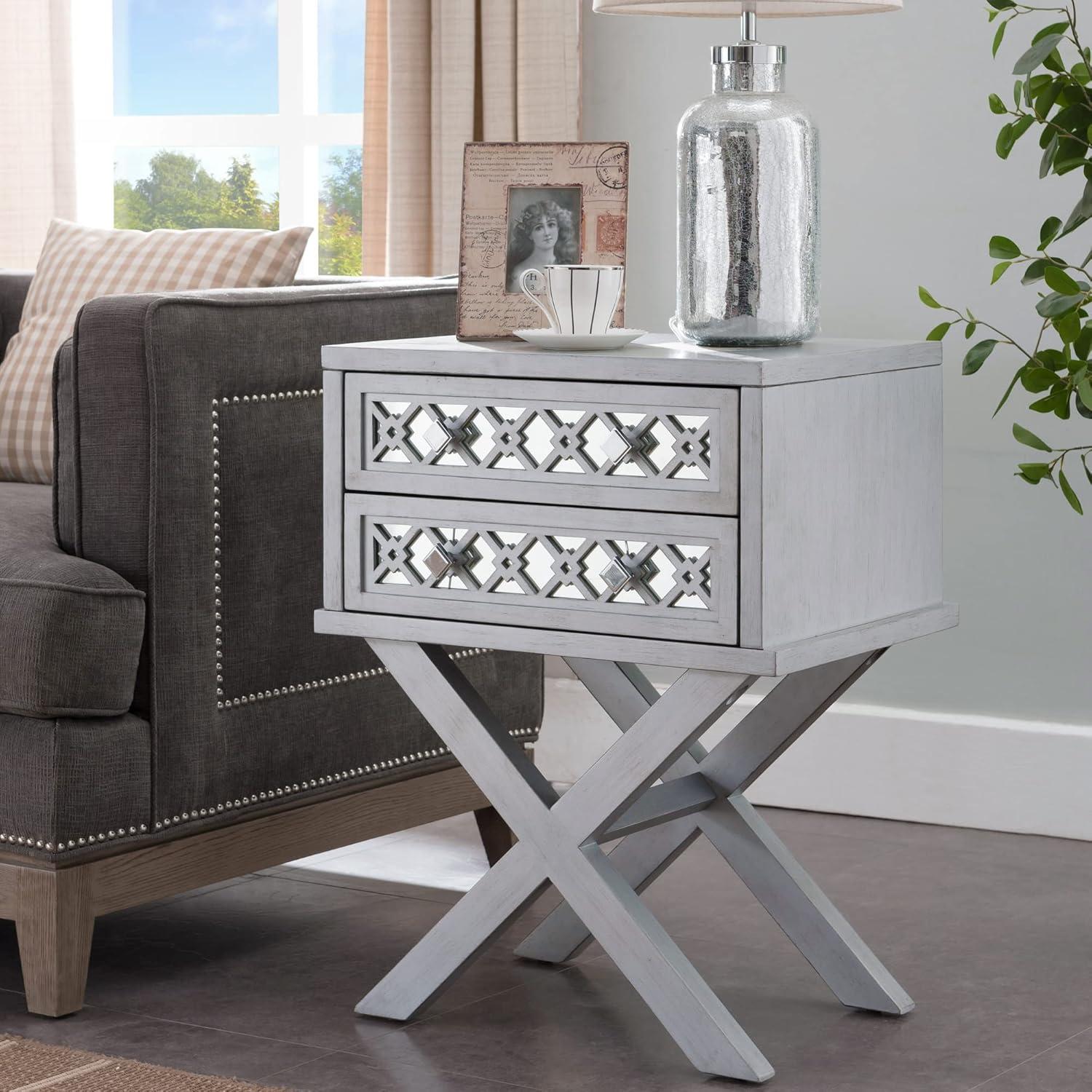 imageLeick Home 11222 Ironcraft Solid Wood Nightstand with Drawer and Shelf Mission Oak Brown and Black Metal Perfect for Bedrooms Living Rooms and Small SpacesSilver Leaf