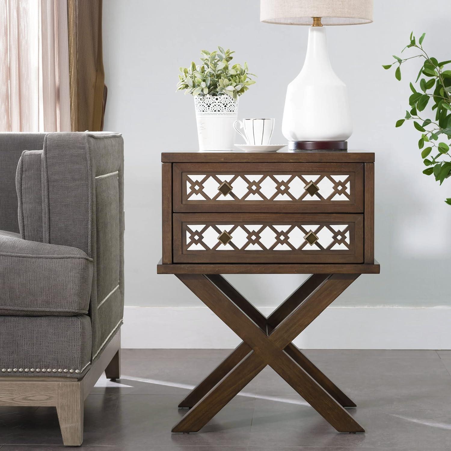 imageLeick Home 11222 Ironcraft Solid Wood Nightstand with Drawer and Shelf Mission Oak Brown and Black Metal Perfect for Bedrooms Living Rooms and Small SpacesWalnut