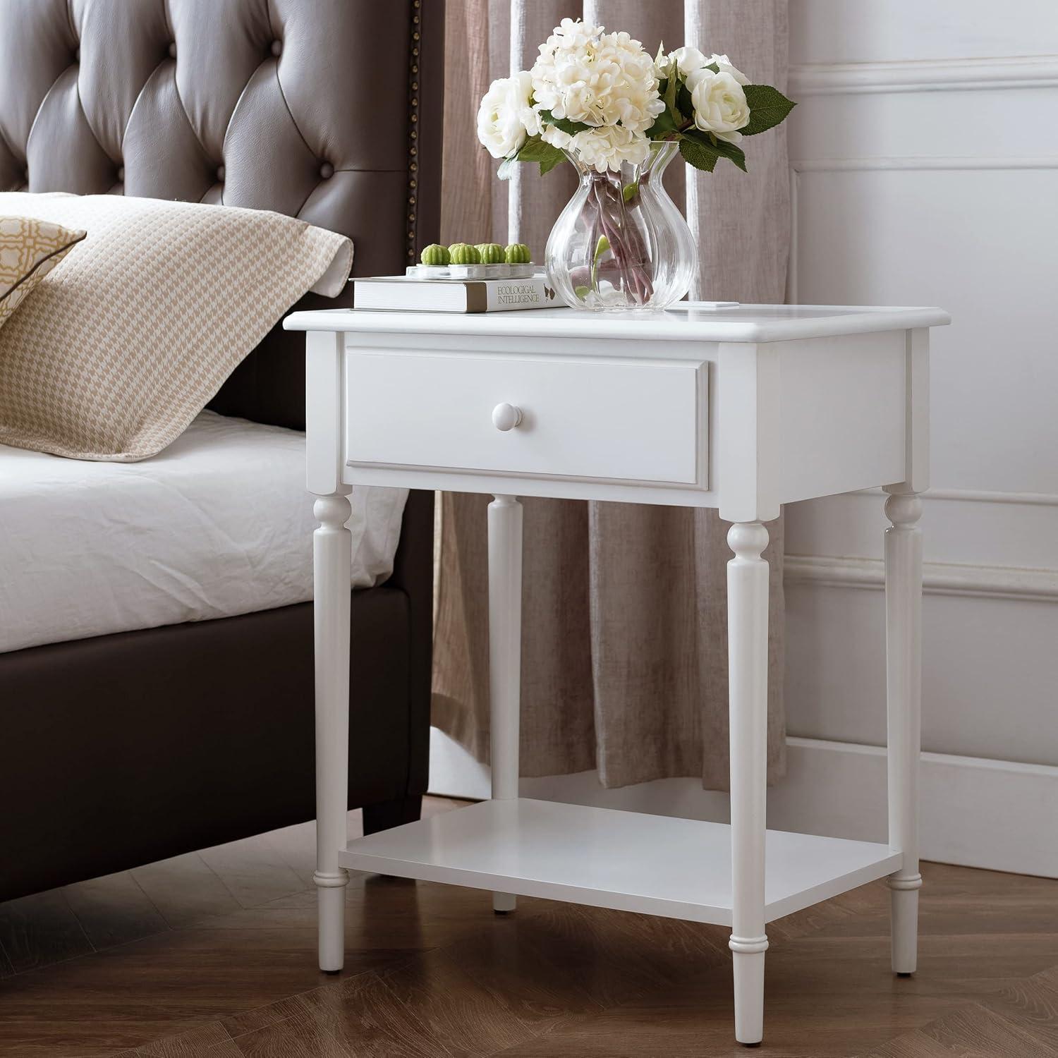 imageLeick Home 11222 Ironcraft Solid Wood Nightstand with Drawer and Shelf Mission Oak Brown and Black Metal Perfect for Bedrooms Living Rooms and Small SpacesOrchid White