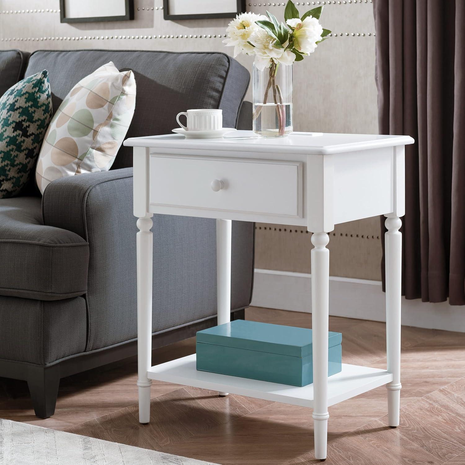 imageLeick Home 11222 Ironcraft Solid Wood Nightstand with Drawer and Shelf Mission Oak Brown and Black Metal Perfect for Bedrooms Living Rooms and Small SpacesOrchid White