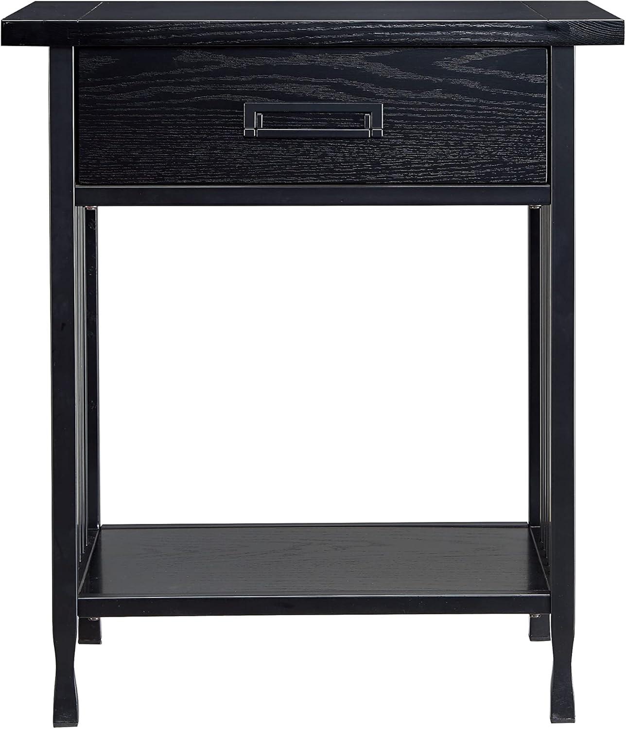 imageLeick Home 11222 Ironcraft Solid Wood Nightstand with Drawer and Shelf Mission Oak Brown and Black Metal Perfect for Bedrooms Living Rooms and Small SpacesBlack Wash
