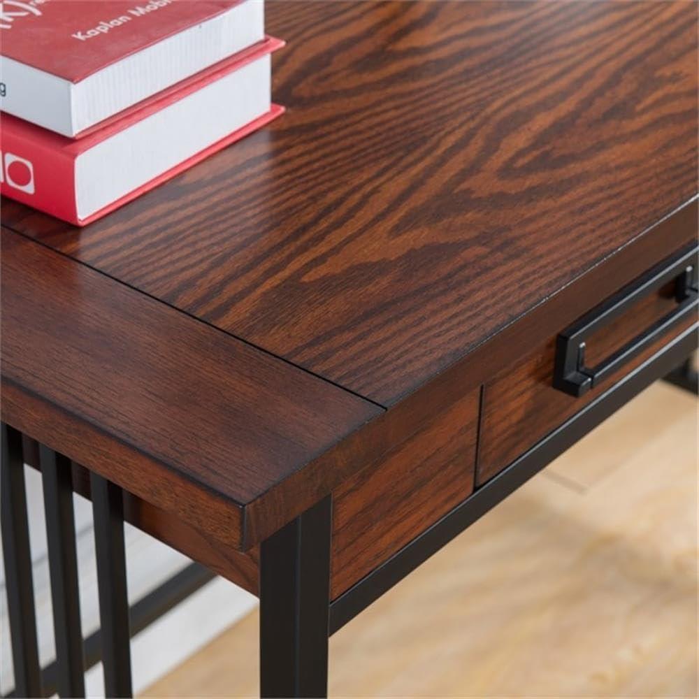 imageLeick Home 11230 Ironcraft Corner WritingComputer Rustic Desk with Drawer and Shelf Mission Oak and Black22x 46x 30