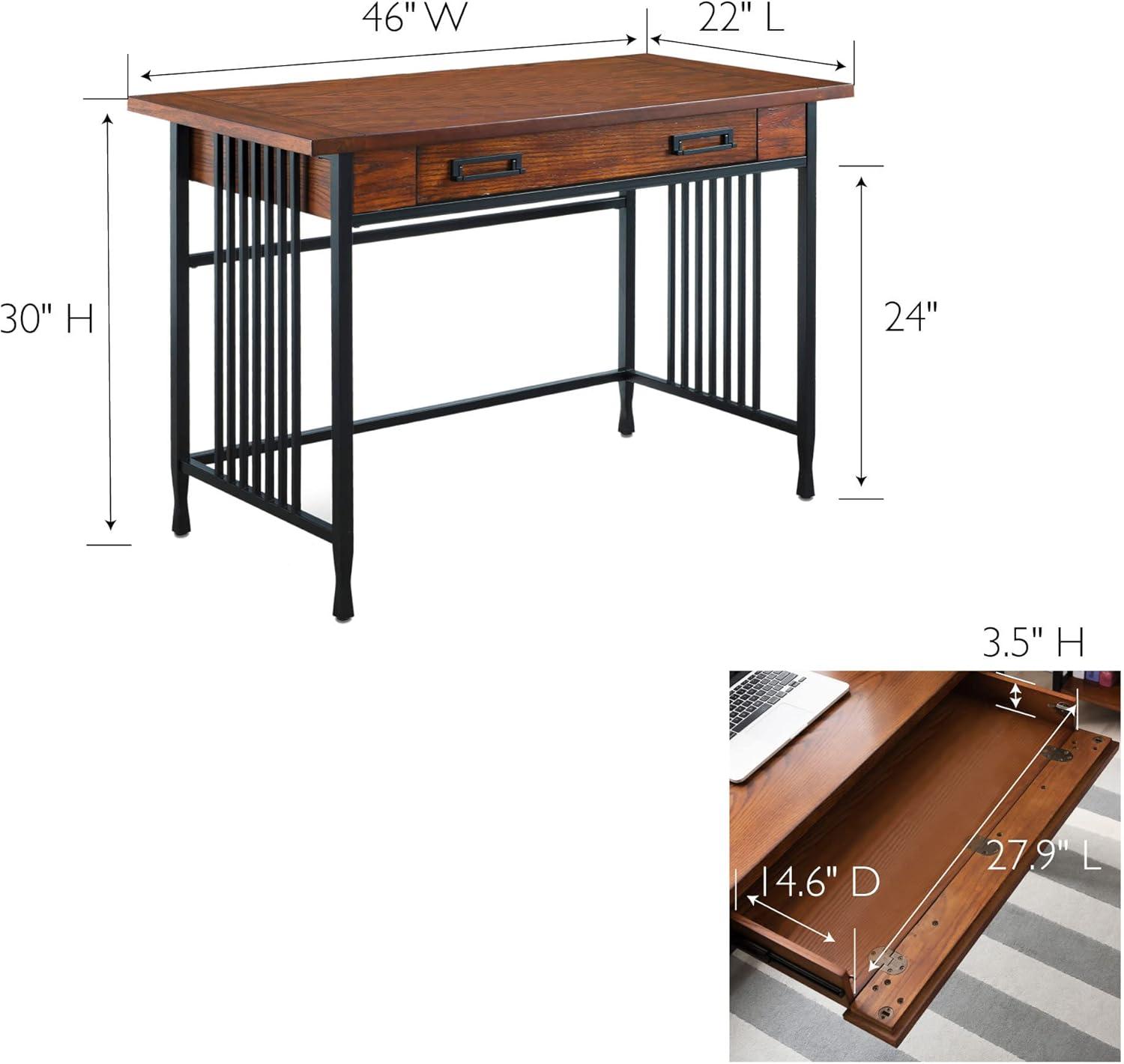 imageLeick Home 11230 Ironcraft Corner WritingComputer Rustic Desk with Drawer and Shelf Mission Oak and Black22x 46x 30
