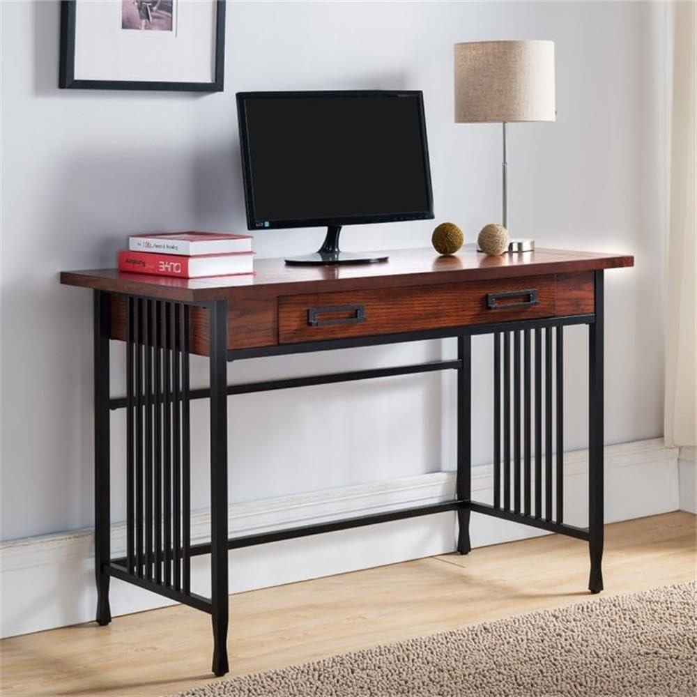 imageLeick Home 11230 Ironcraft Corner WritingComputer Rustic Desk with Drawer and Shelf Mission Oak and Black22x 46x 30