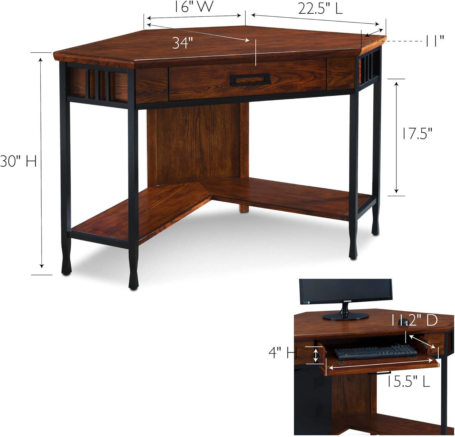 imageLeick Home 11230 Ironcraft Corner WritingComputer Rustic Desk with Drawer and Shelf Mission Oak and BlackFURNITURE