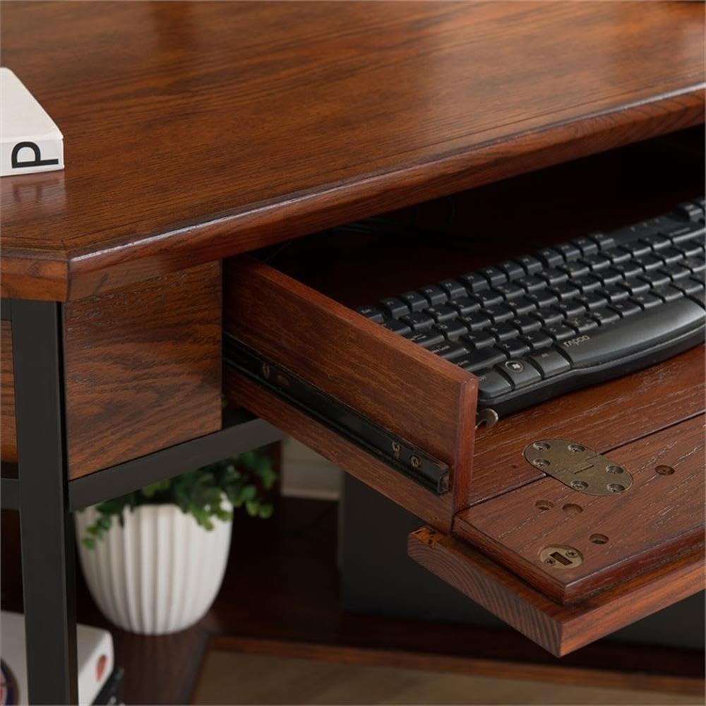 imageLeick Home 11230 Ironcraft Corner WritingComputer Rustic Desk with Drawer and Shelf Mission Oak and BlackFURNITURE
