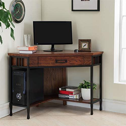 imageLeick Home 11230 Ironcraft Corner WritingComputer Rustic Desk with Drawer and Shelf Mission Oak and BlackFURNITURE