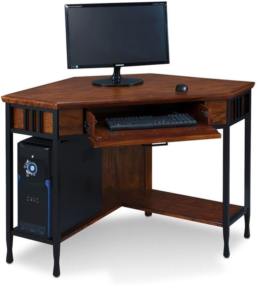 imageLeick Home 11230 Ironcraft Corner WritingComputer Rustic Desk with Drawer and Shelf Mission Oak and BlackFURNITURE