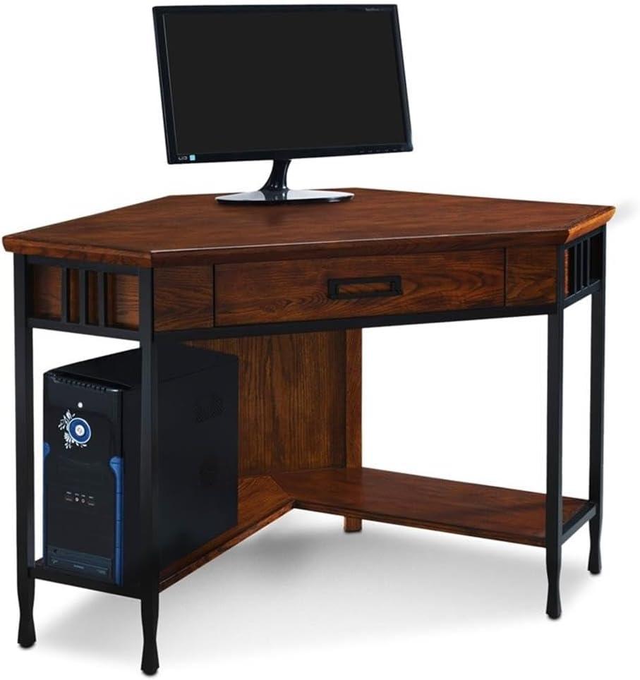 imageLeick Home 11230 Ironcraft Corner WritingComputer Rustic Desk with Drawer and Shelf Mission Oak and BlackFURNITURE