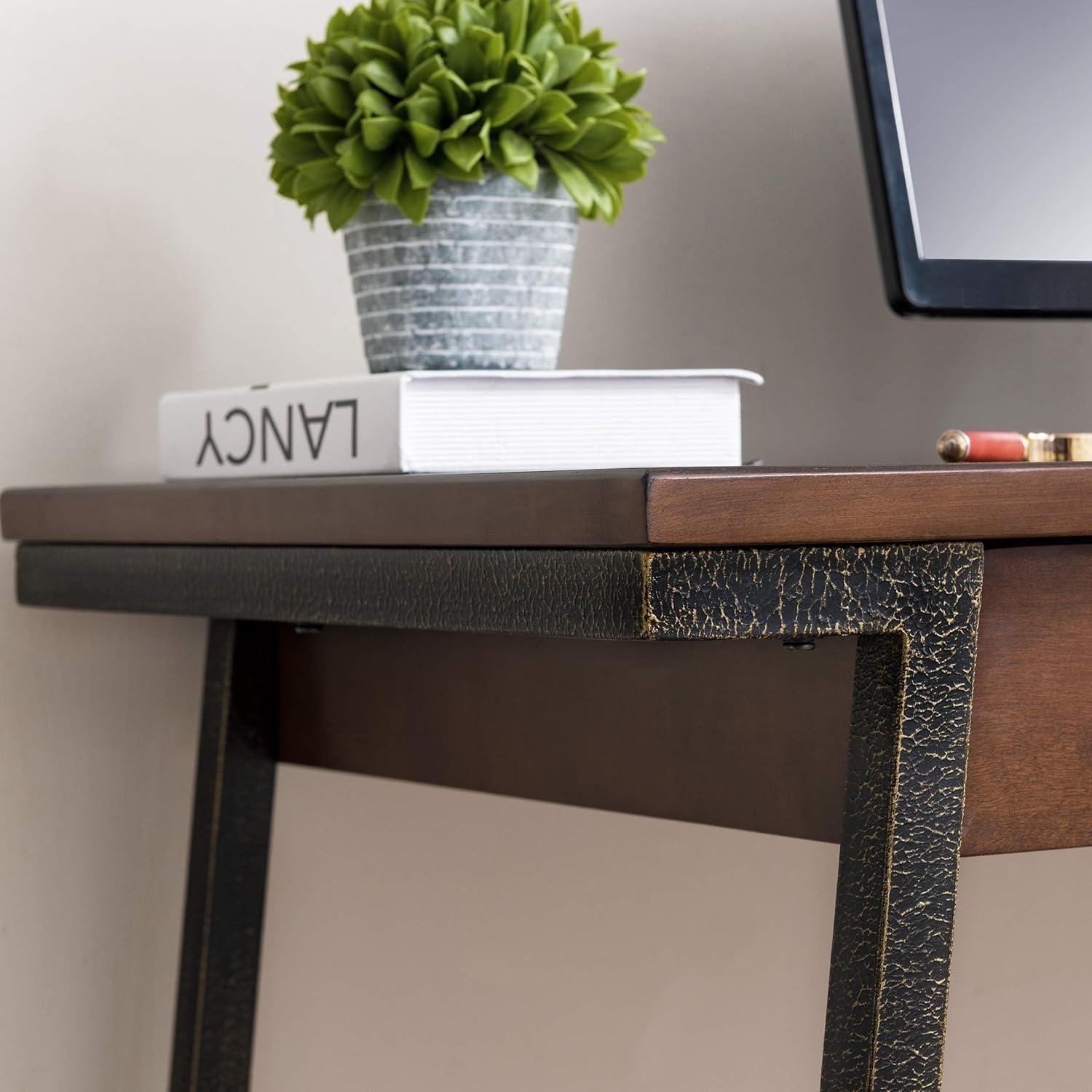 imageLeick Home 11400 Empiria Metal and Wood Laptop Computer Desk with Drop Front Keyboard Drawer Walnut and Foundry BronzeWalnut and Foundry Bronze